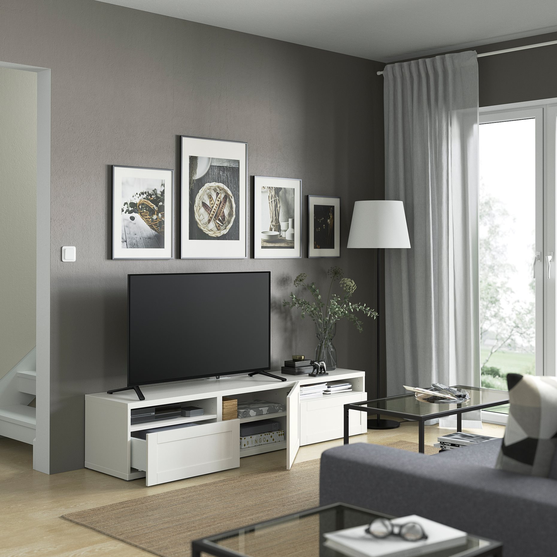 BESTÅ, TV bench with door/drawers soft closing, 180x42x39 cm, 193.285.78