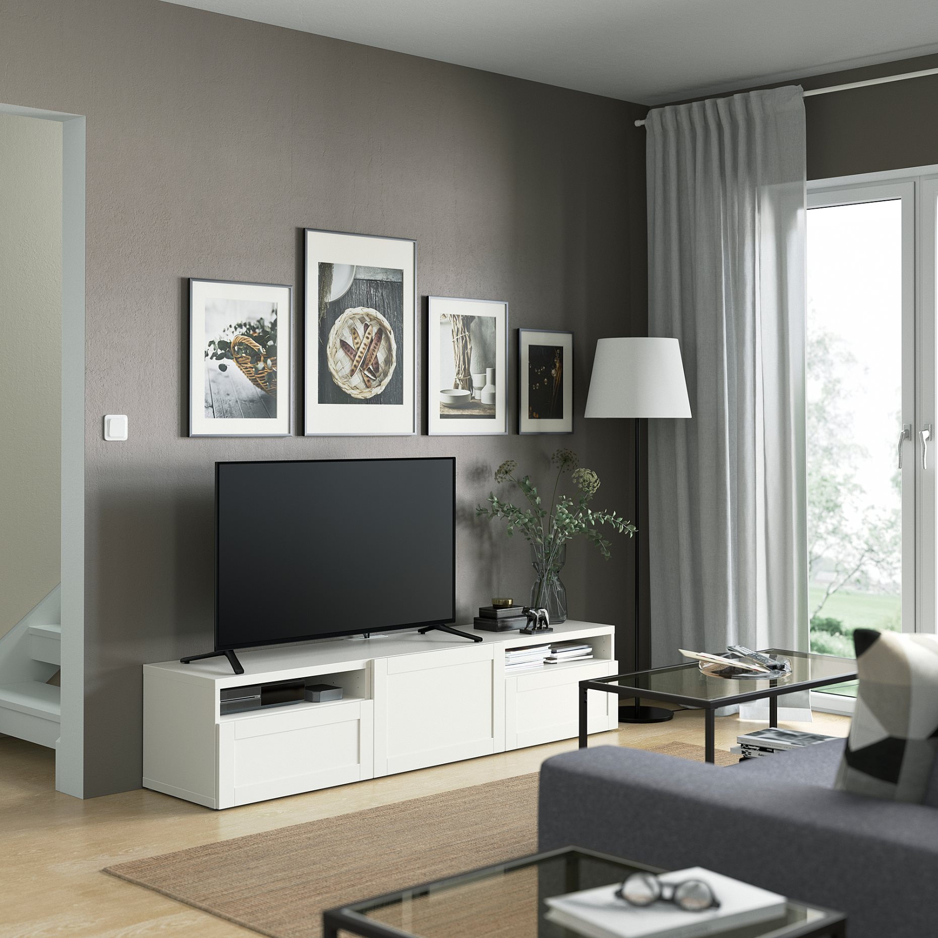 BESTÅ, TV bench with door/drawers soft closing, 180x42x39 cm, 193.285.78