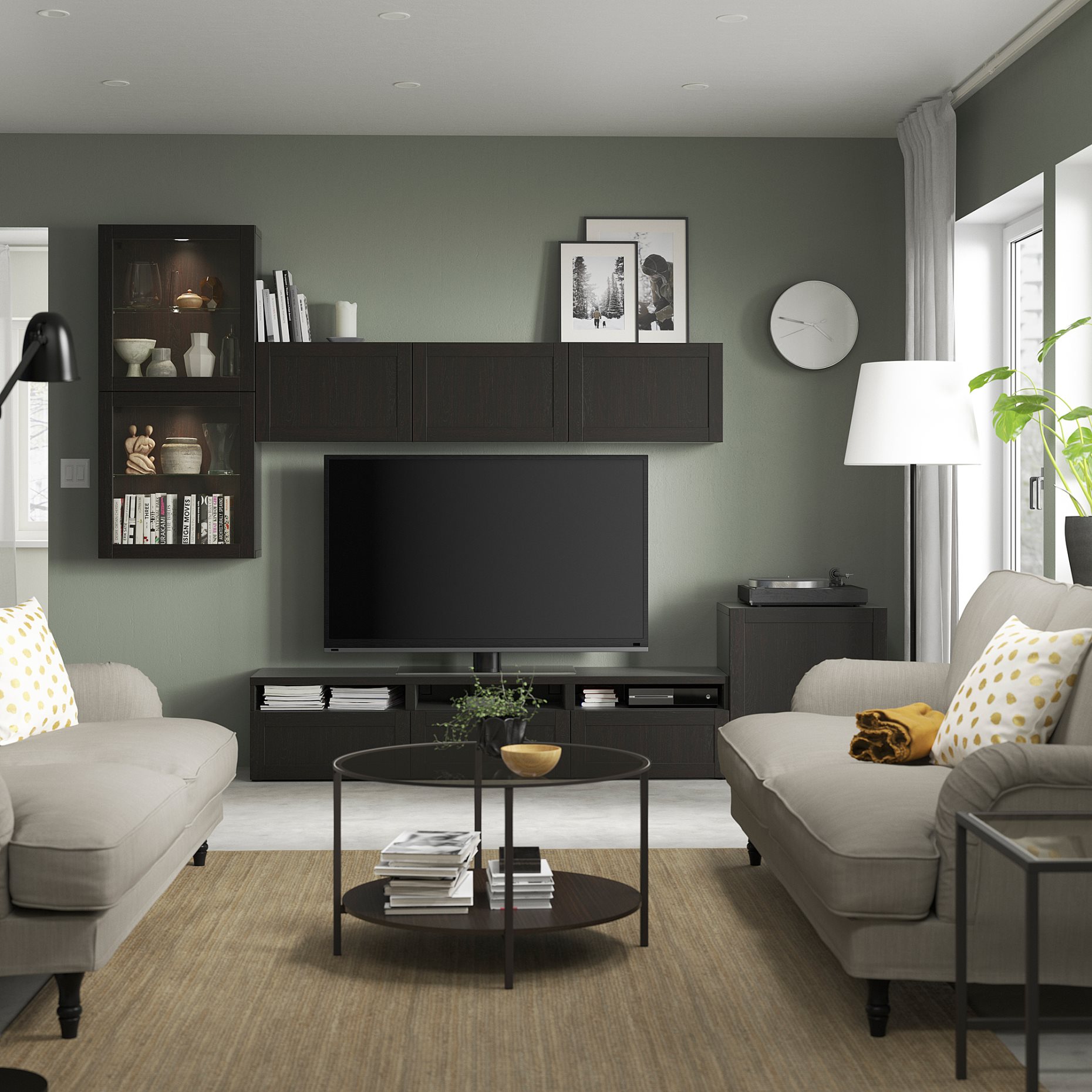 BESTÅ, TV storage combination/glass doors/drawers soft closing, 300x42x211 cm, 194.069.29