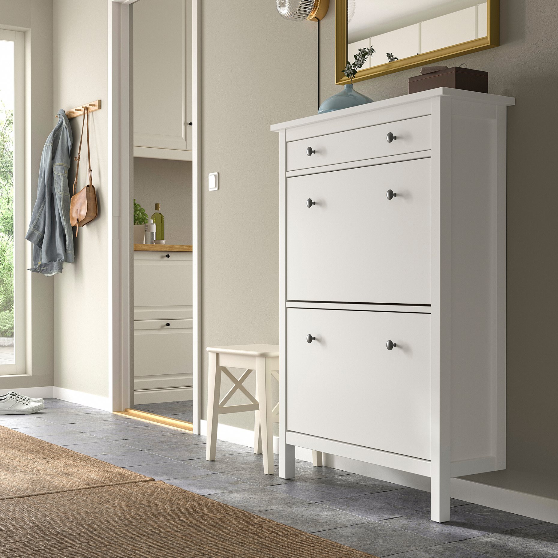 HEMNES, shoe cabinet with 2 compartments, 201.695.59