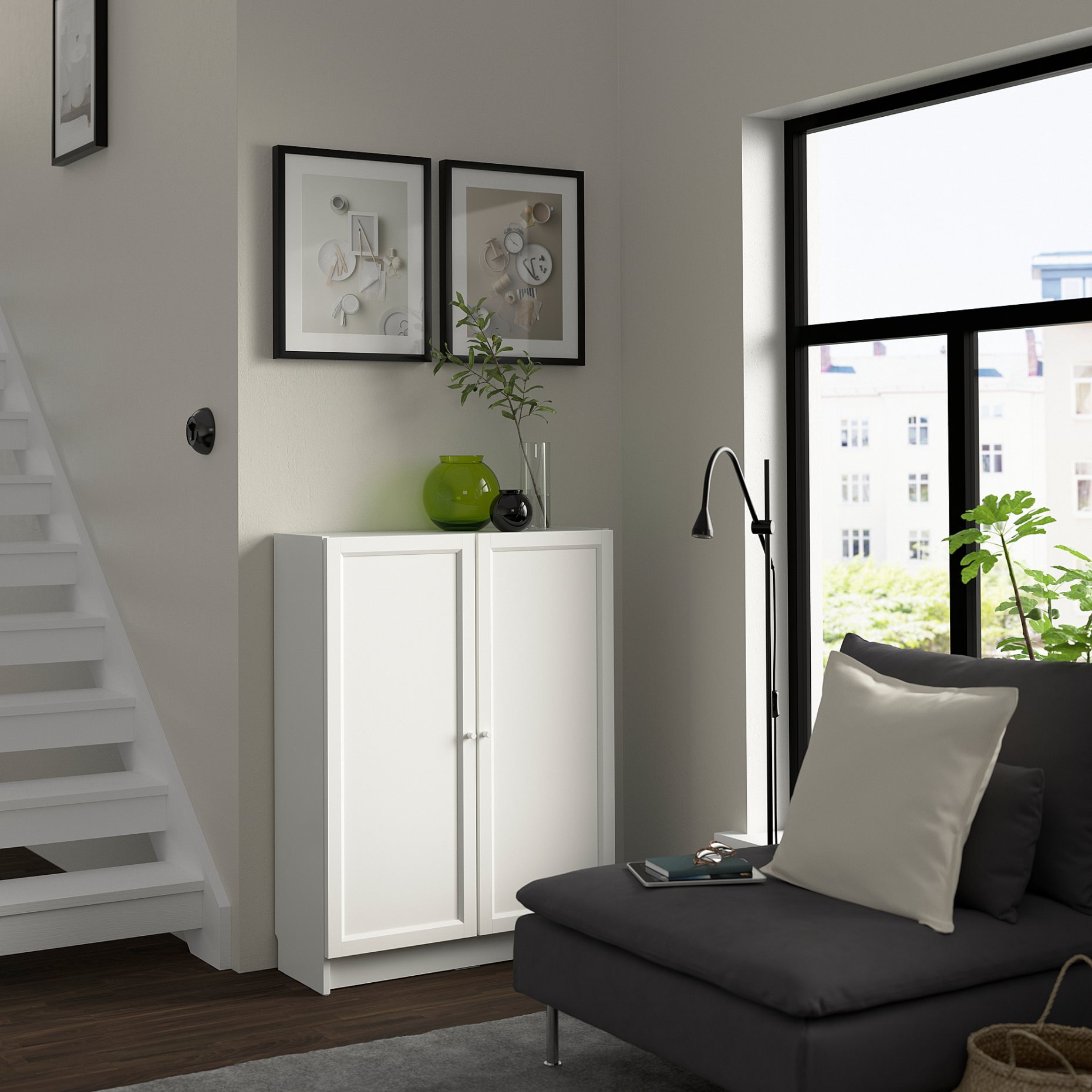 BILLY/OXBERG, bookcase with doors, 80x30x106, 492.800.42