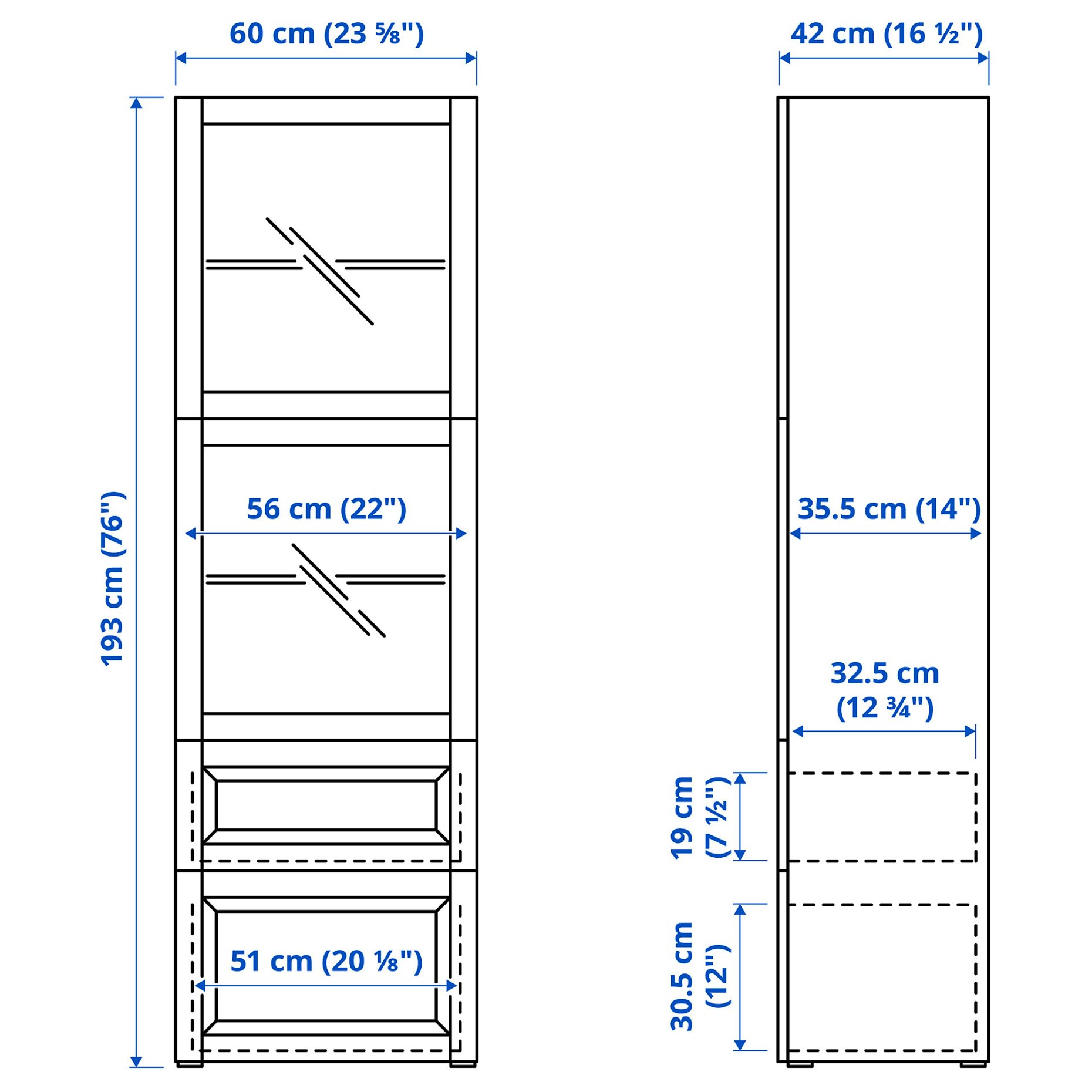BESTÅ, storage combination with glass doors/drawers soft closing, 60x42x193 cm, 493.008.70