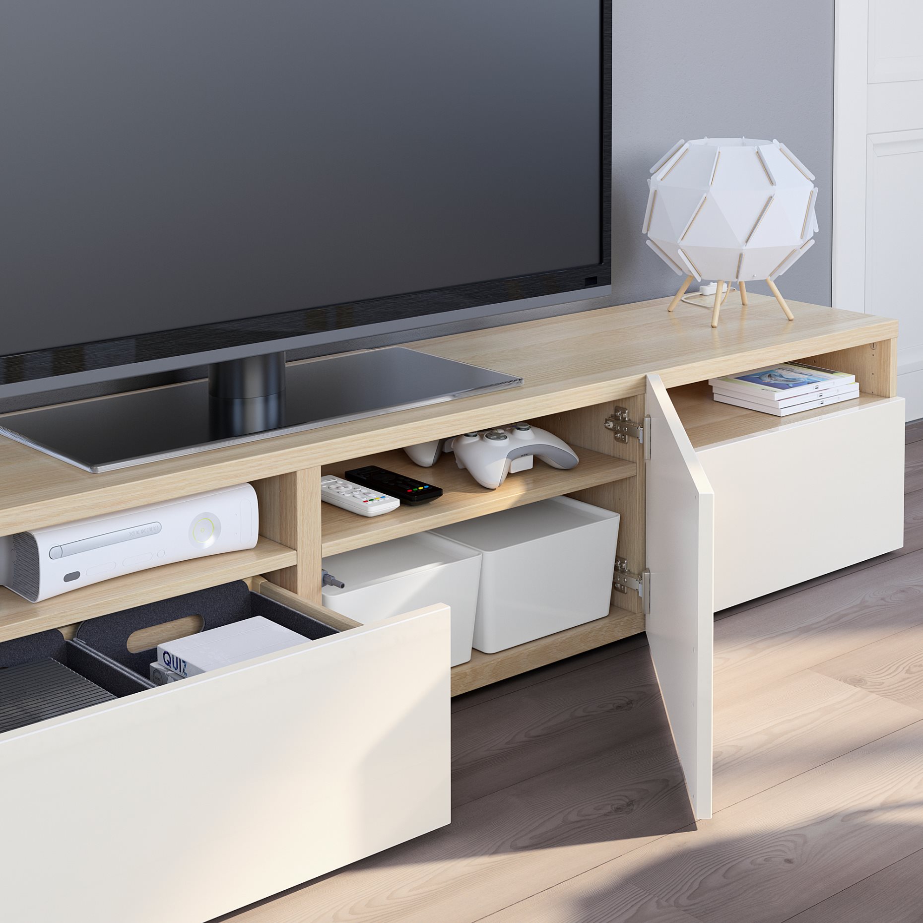 BESTÅ, TV bench with door/drawers soft closing, 180x42x39 cm, 493.286.14