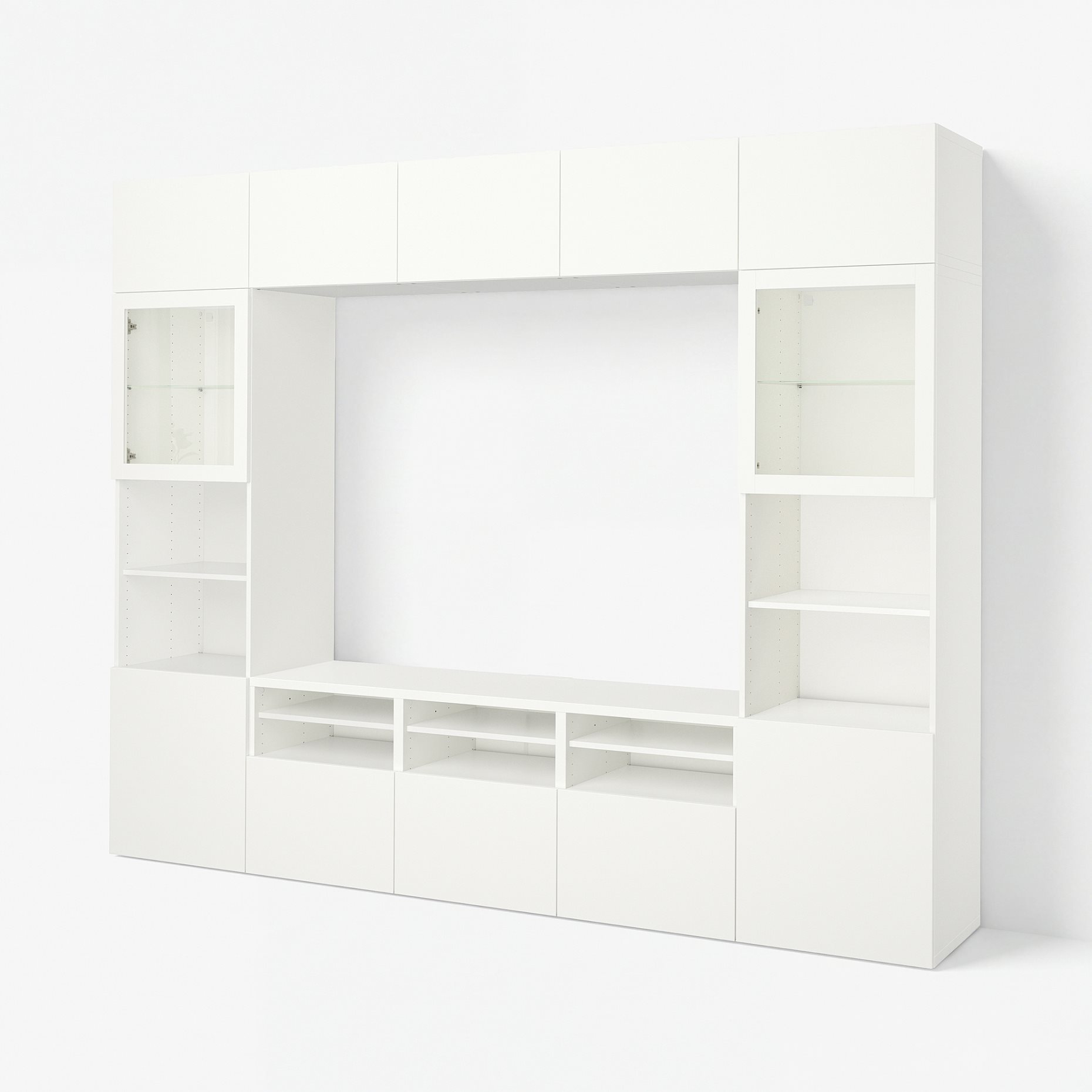 BESTÅ, TV storage combination/glass doors/drawers push open, 300x42x231 cm, 594.110.09
