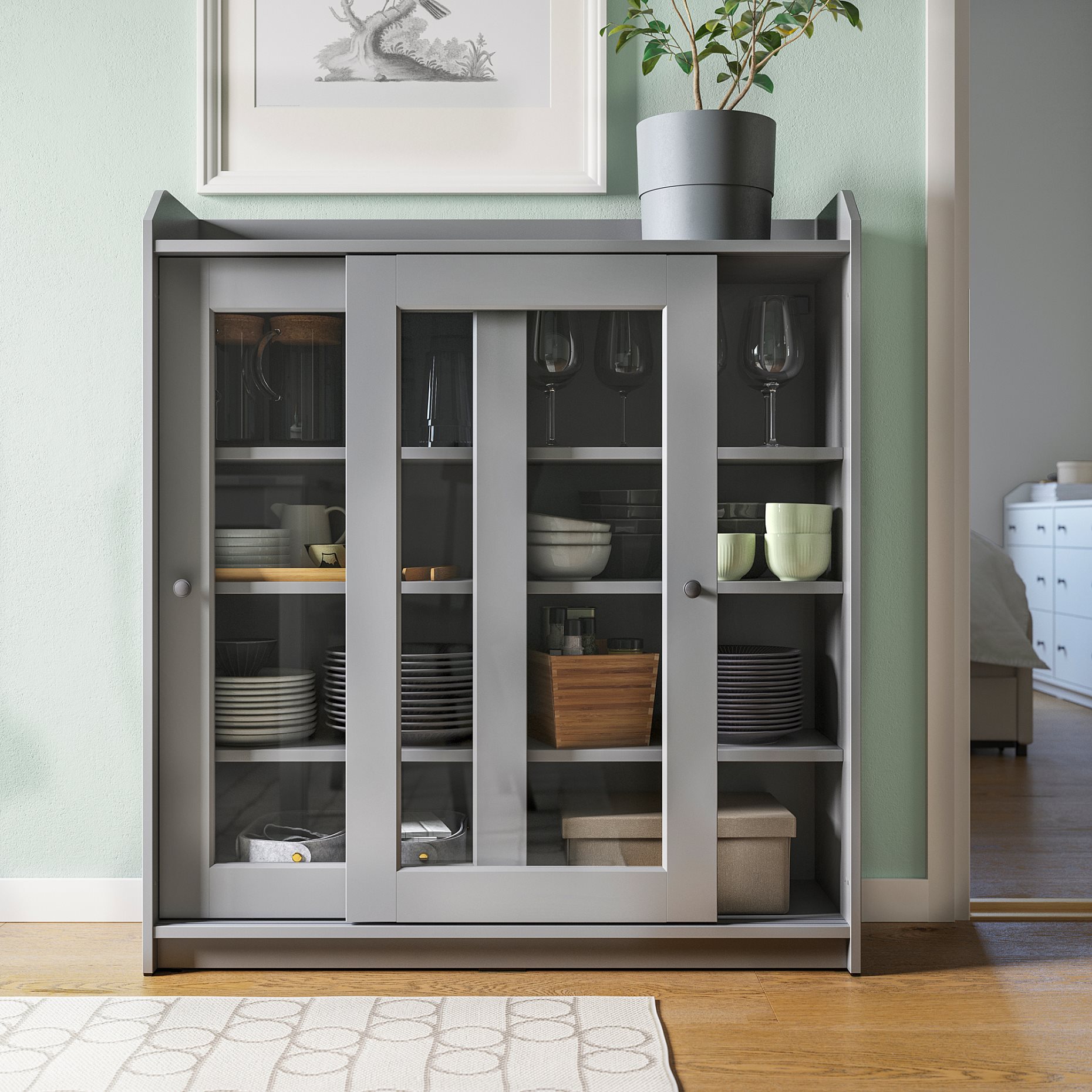 HAUGA, glass-door cabinet, 105x116 cm, 804.150.48