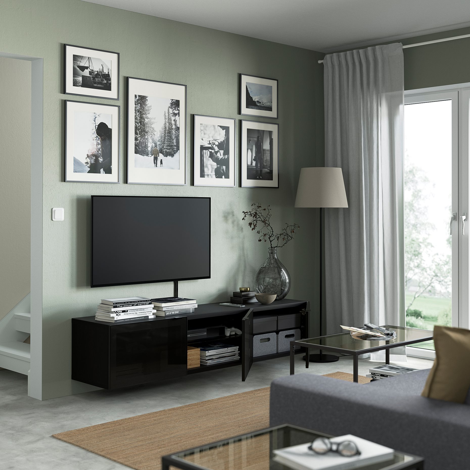BESTÅ, TV bench with doors, 180x42x38 cm, 993.306.57