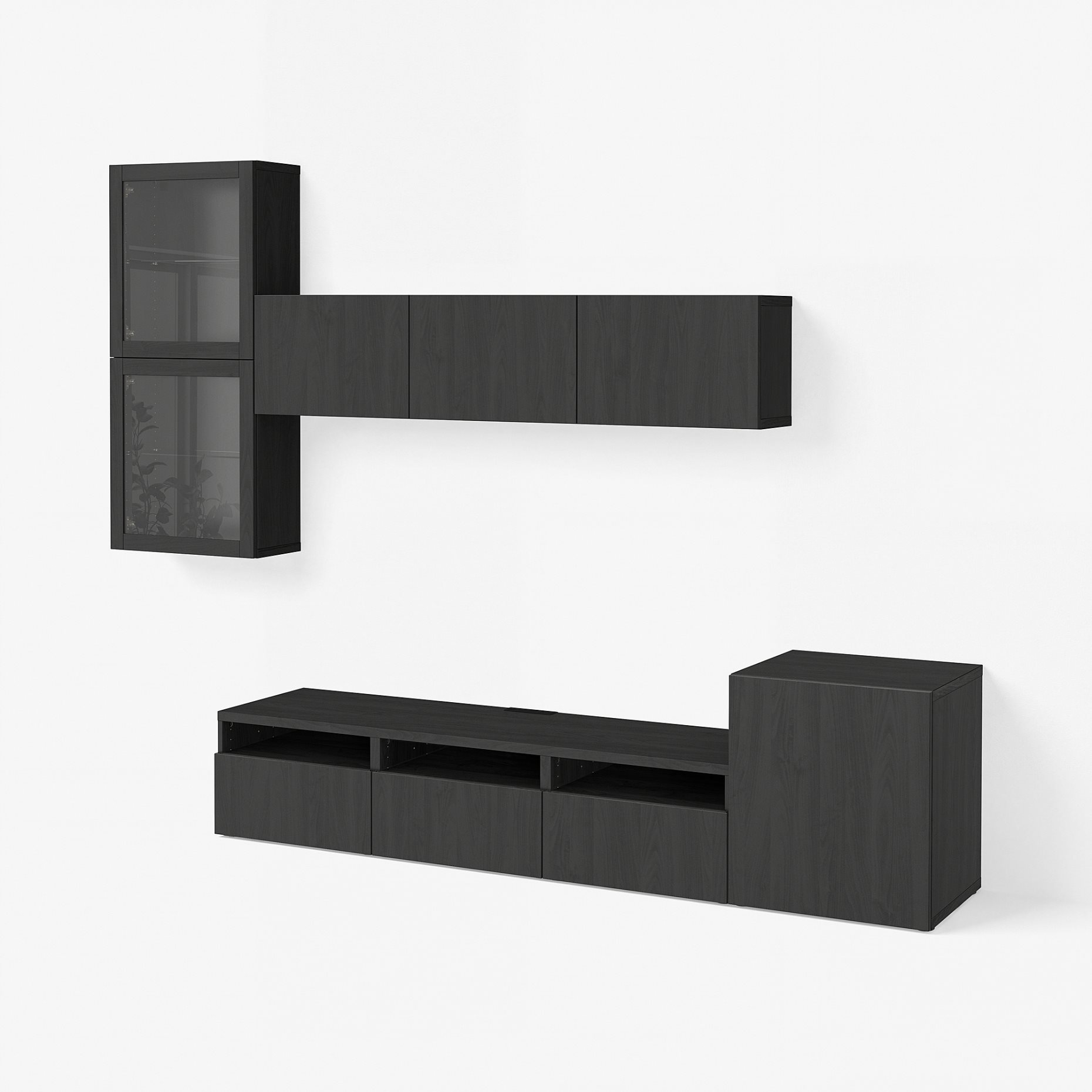 BESTÅ, TV storage combination/glass doors/drawers push open, 300x42x211 cm, 994.067.08
