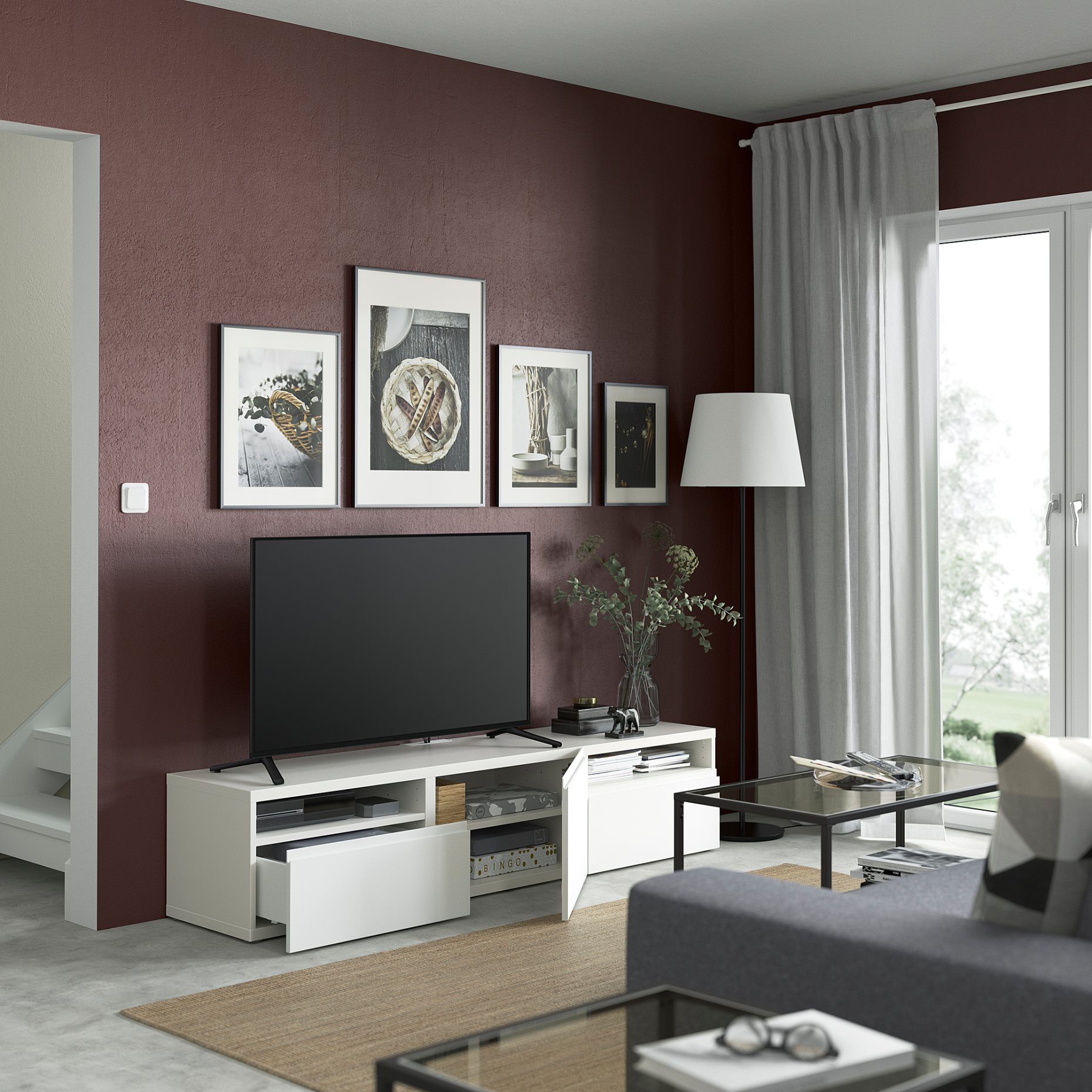 BESTÅ, TV bench with door/drawers soft closing, 180x42x39 cm, 994.347.54