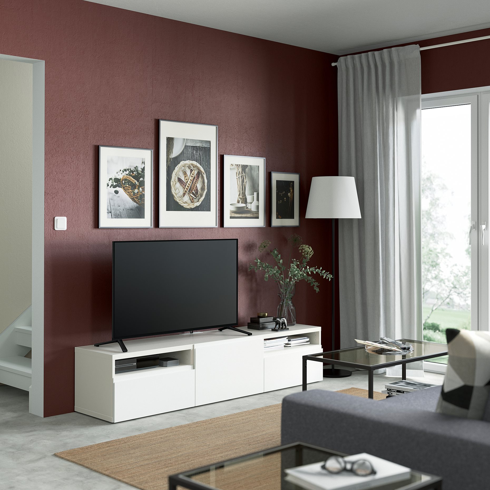 BESTÅ, TV bench with door/drawers soft closing, 180x42x39 cm, 994.347.54
