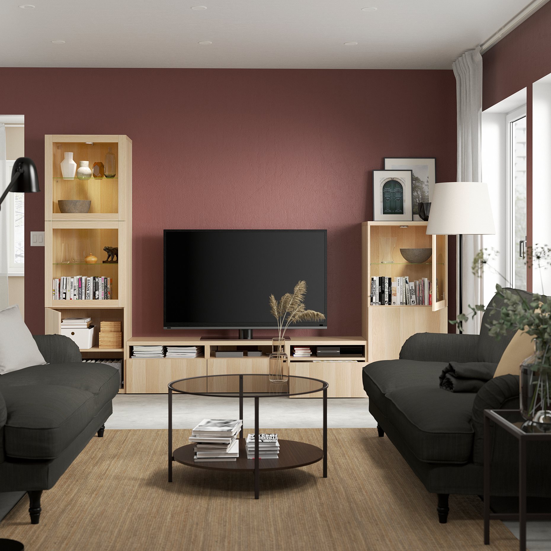 BESTÅ, TV storage combination/glass doors/drawers push open, 300x42x193 cm, 094.063.88