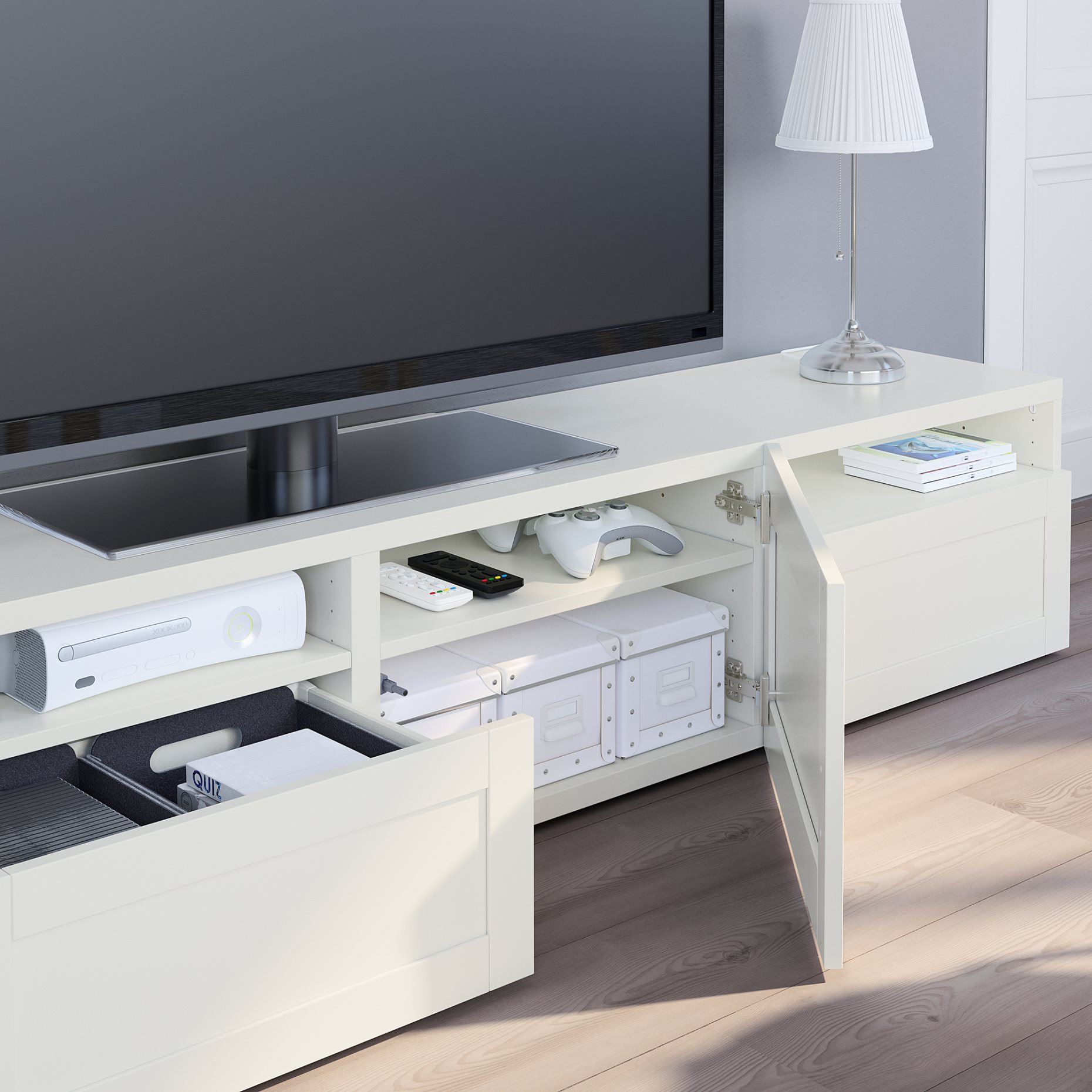 BESTÅ, TV bench with door/drawers soft closing, 180x42x39 cm, 193.285.78