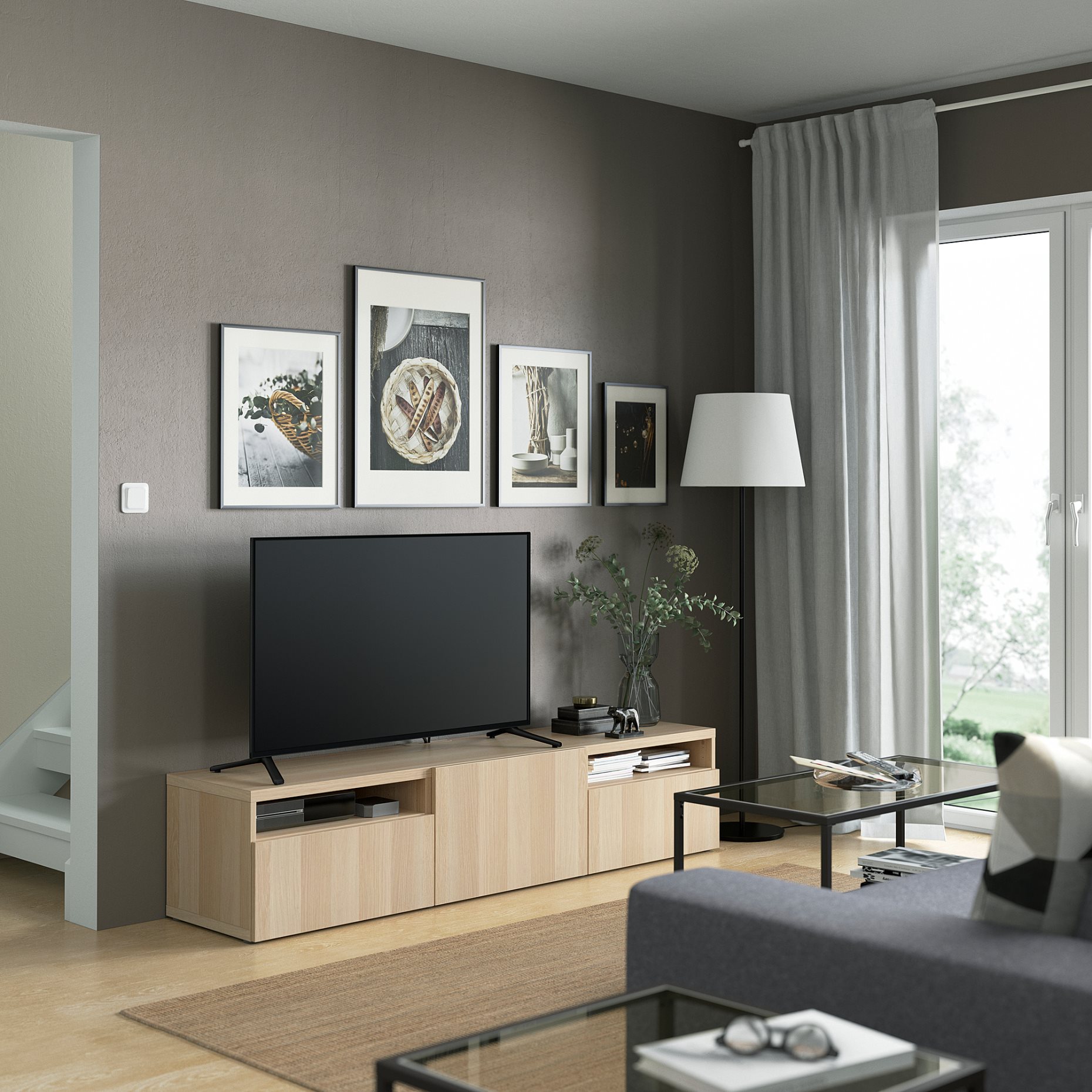 BESTÅ, TV bench with door/drawers soft closing, 180x42x39 cm, 293.284.22