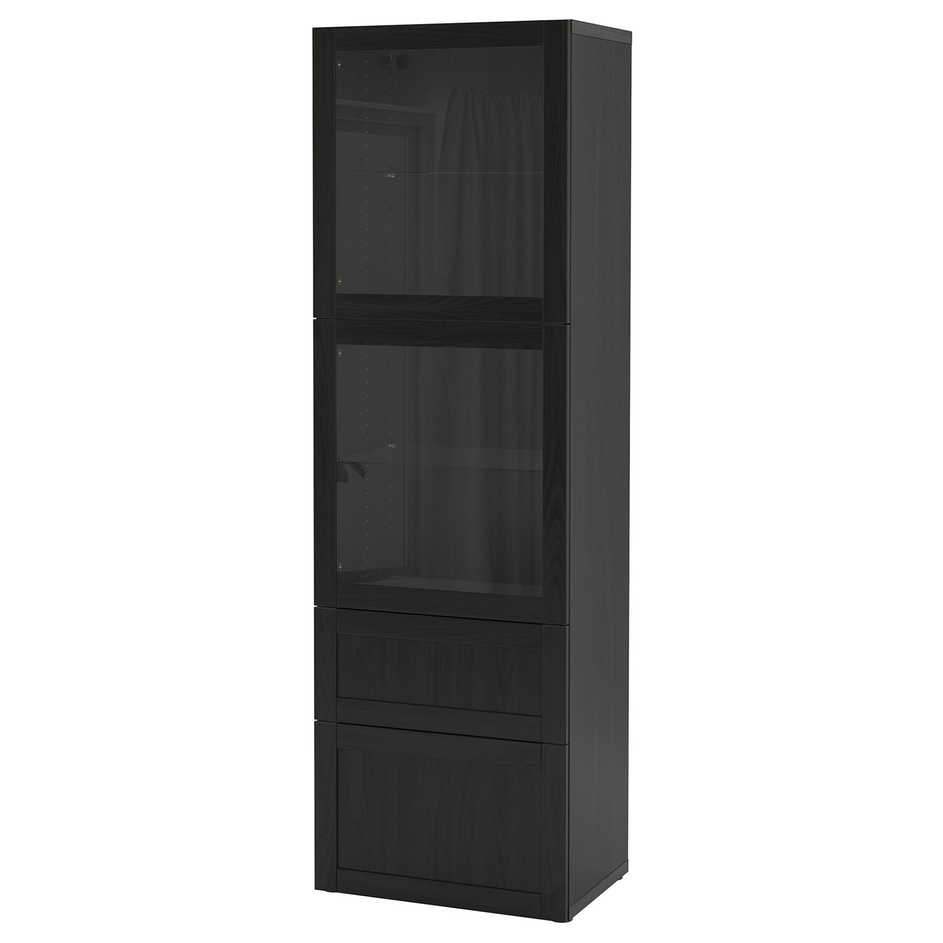 BESTÅ, storage combination with glass doors/drawers soft closing, 60x42x193 cm, 493.008.70