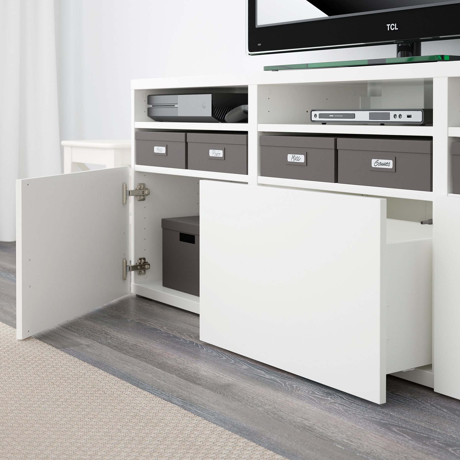 BESTÅ, TV storage combination/glass doors/drawers soft closing, 180x42x192 cm, 794.071.91