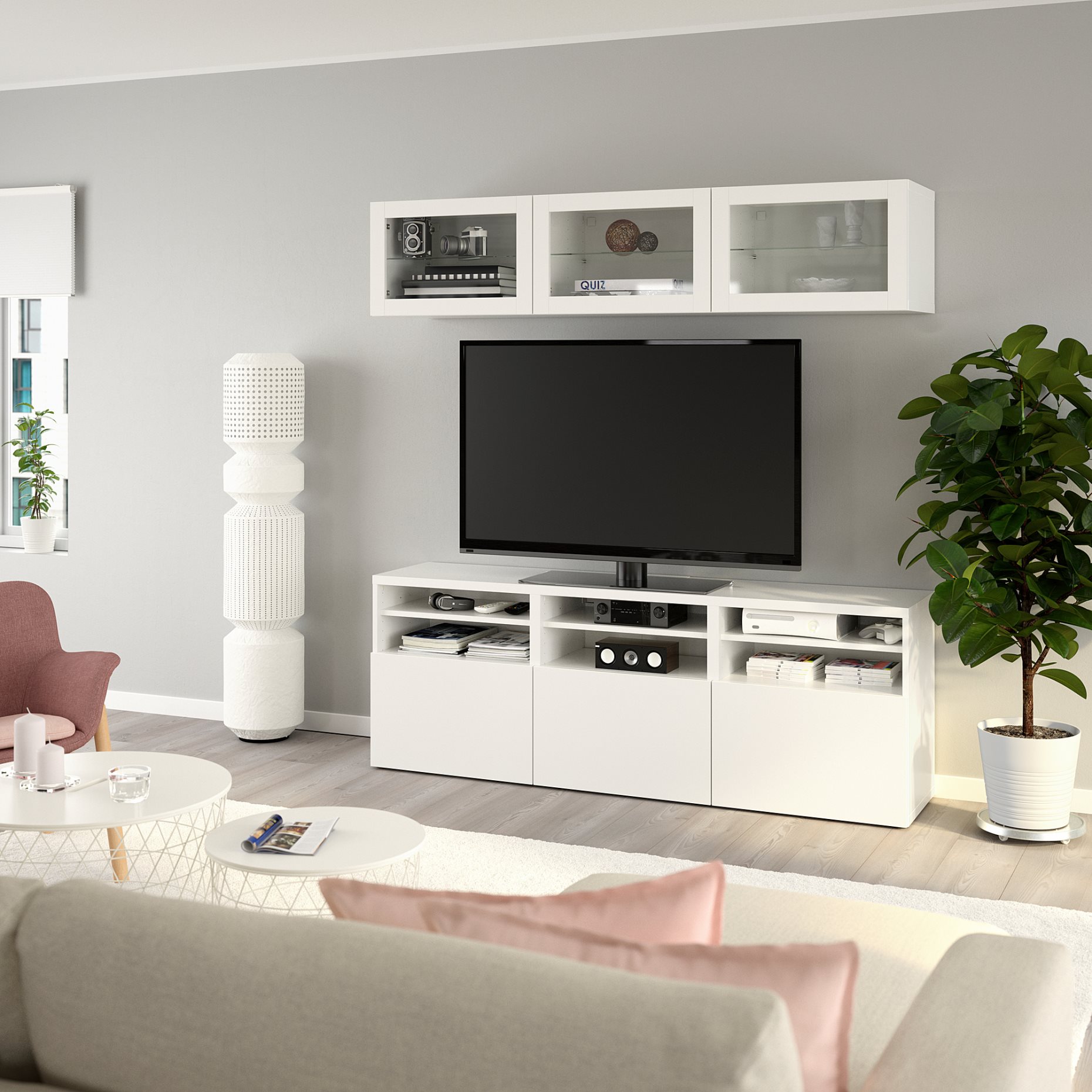 BESTÅ, TV storage combination/glass doors/drawers soft closing, 180x42x192 cm, 794.071.91