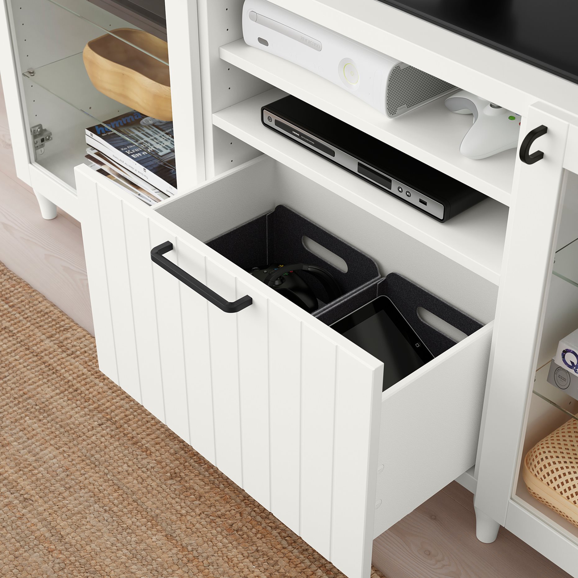 BESTÅ, TV bench with doors/drawer soft closing, 180x42x74 cm, 093.845.55