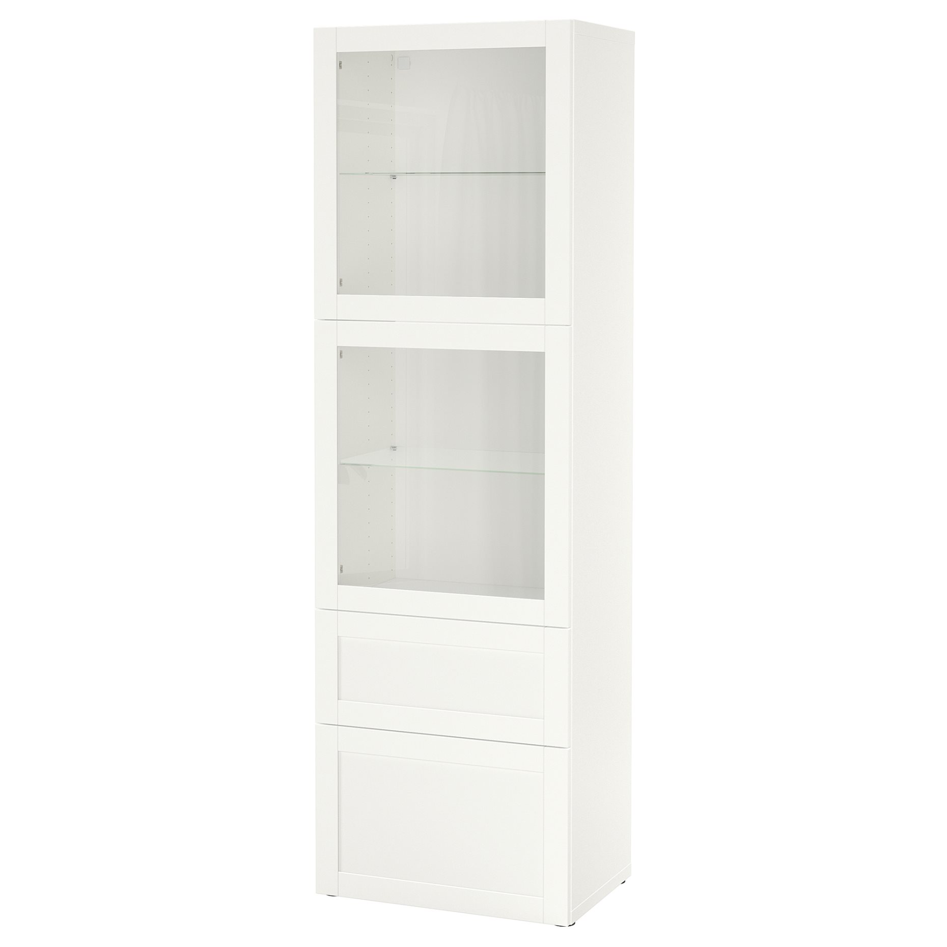 BESTÅ, storage combination with glass doors/drawers soft closing, 60x42x193 cm, 293.008.71