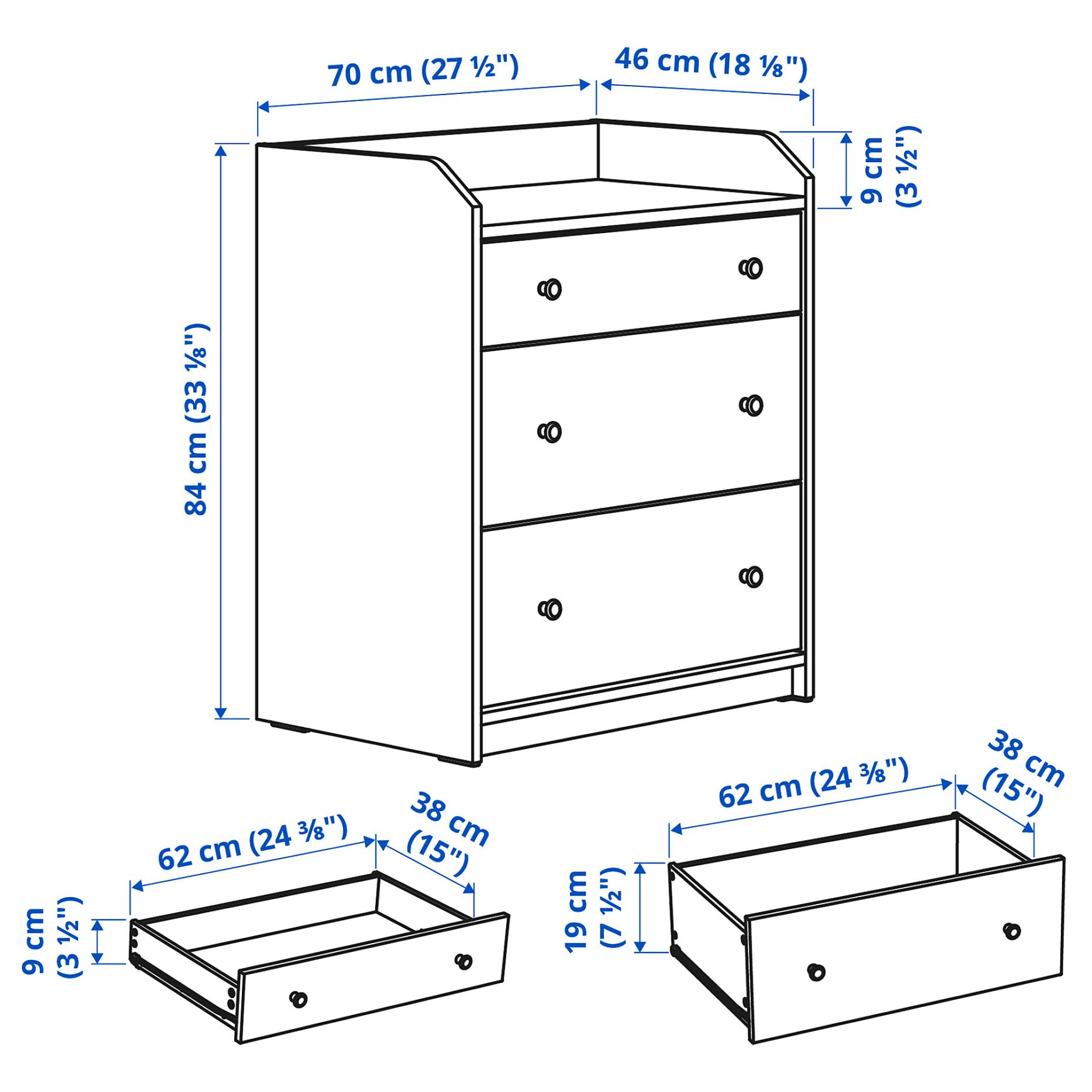 HAUGA, chest of 3 drawers, 70x84 cm, 004.072.74