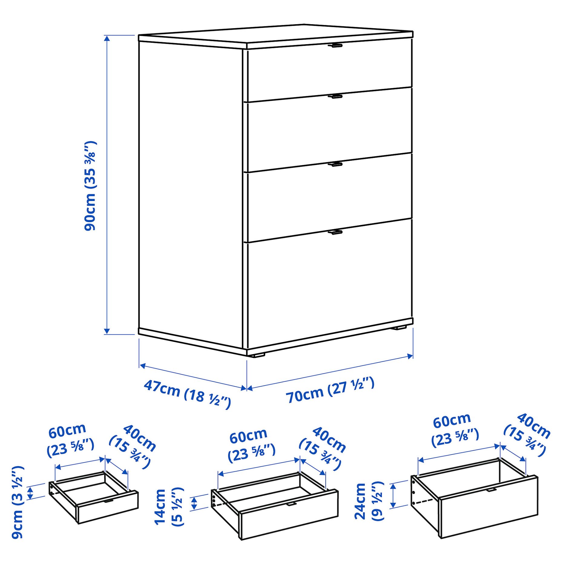 VIHALS, συρταριέρα με 4 συρτάρια, 70x47x90 cm, 004.832.39