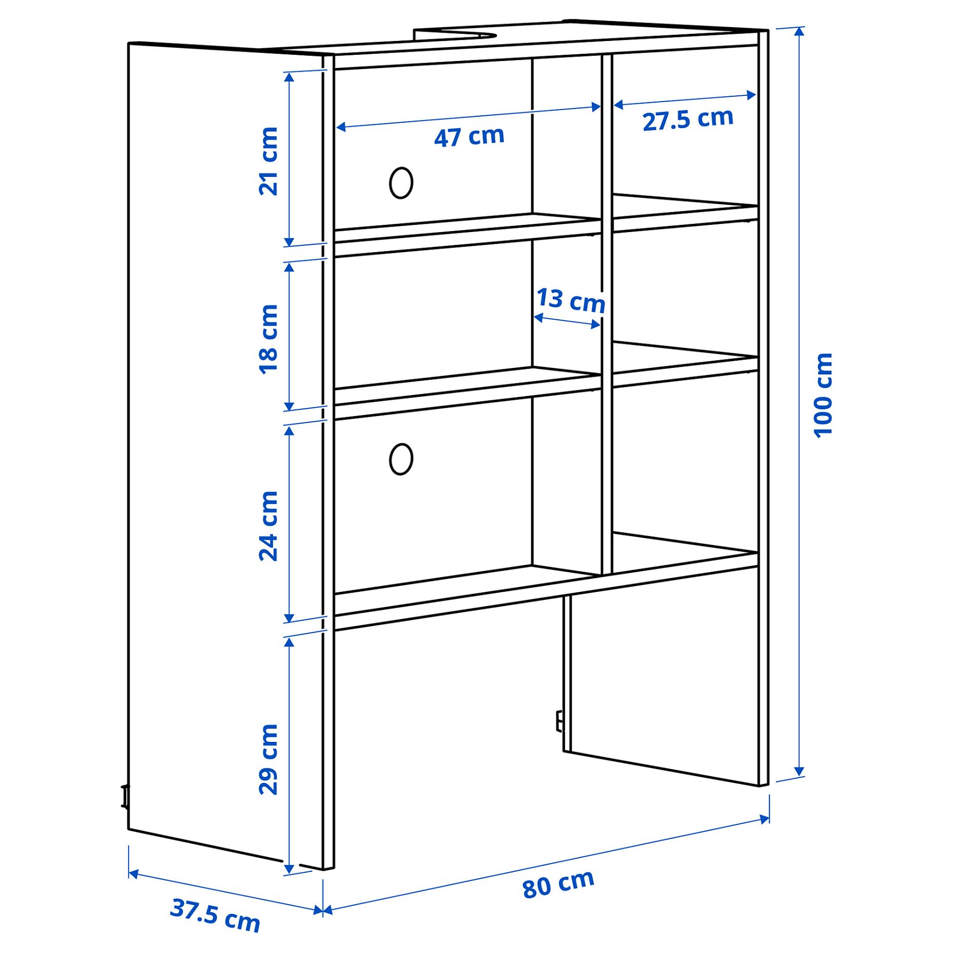 METOD, wall cabinet frame for built in extractor hood, 80x37x100 cm, 005.476.46