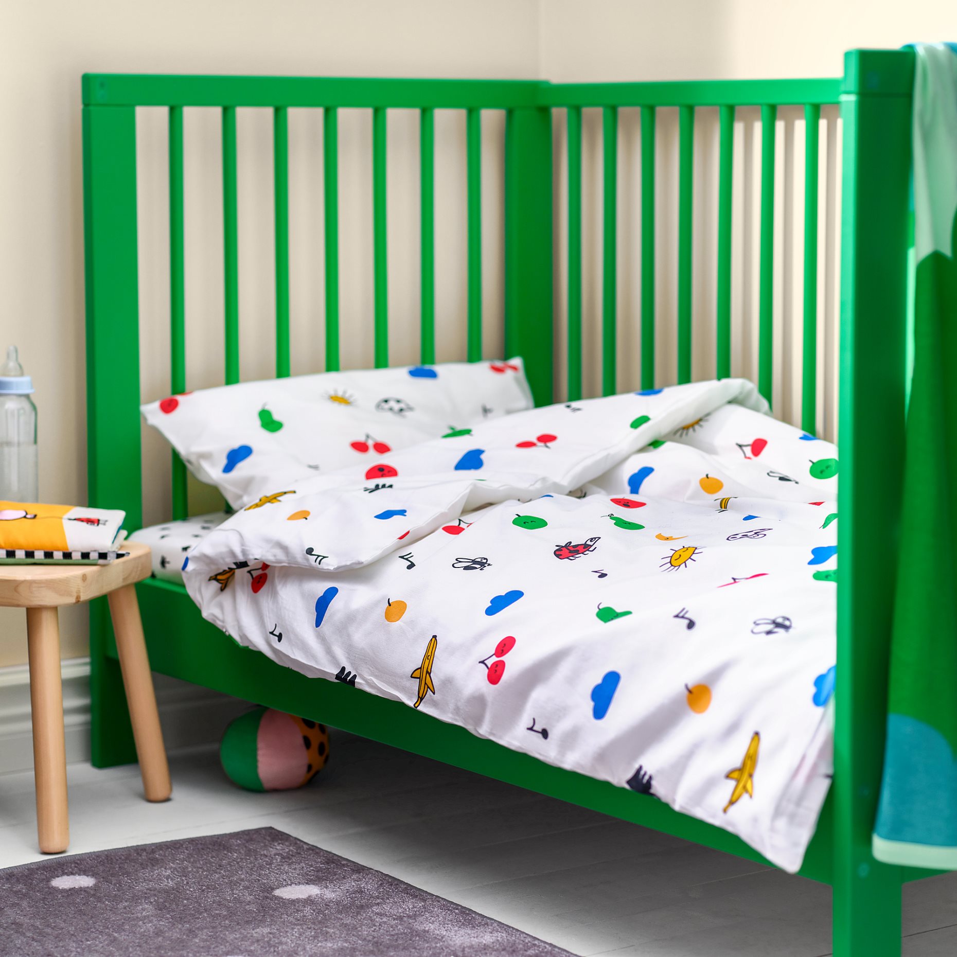 GRONFINK, duvet cover 1 pillowcase for cot, 110x125/35x55 cm, 005.723.77