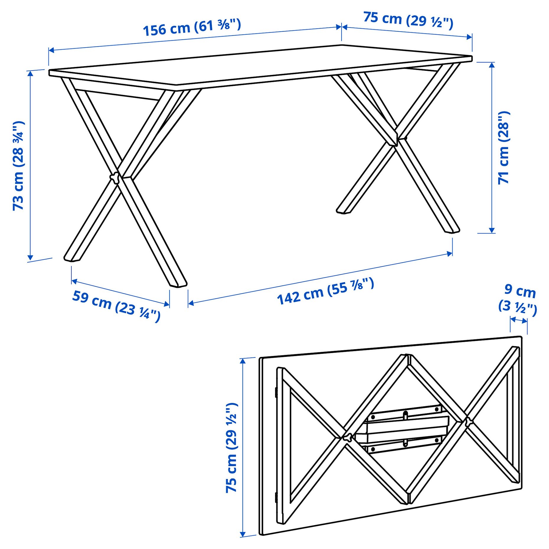 IKEA PS 2026, πτυσσόμενο τραπέζι, 156x75 cm, 006.178.61