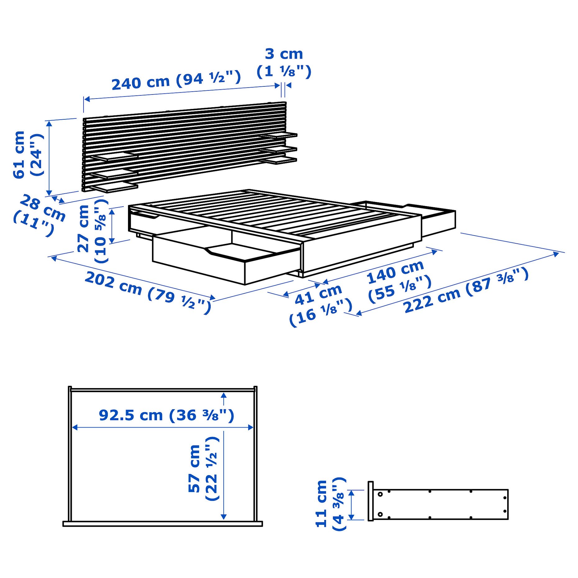 MANDAL, bed with headboard, 140x202 cm, 090.949.47