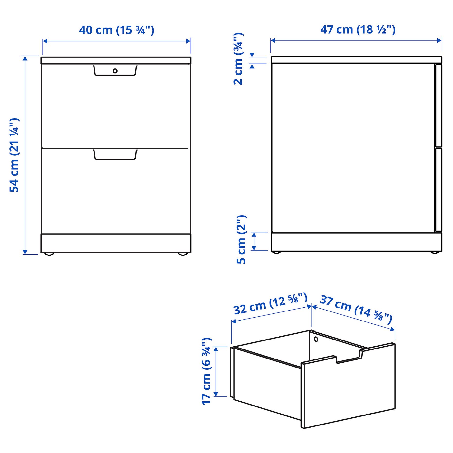 NORDLI, chest of 2 drawers, 40x54 cm, 092.398.27