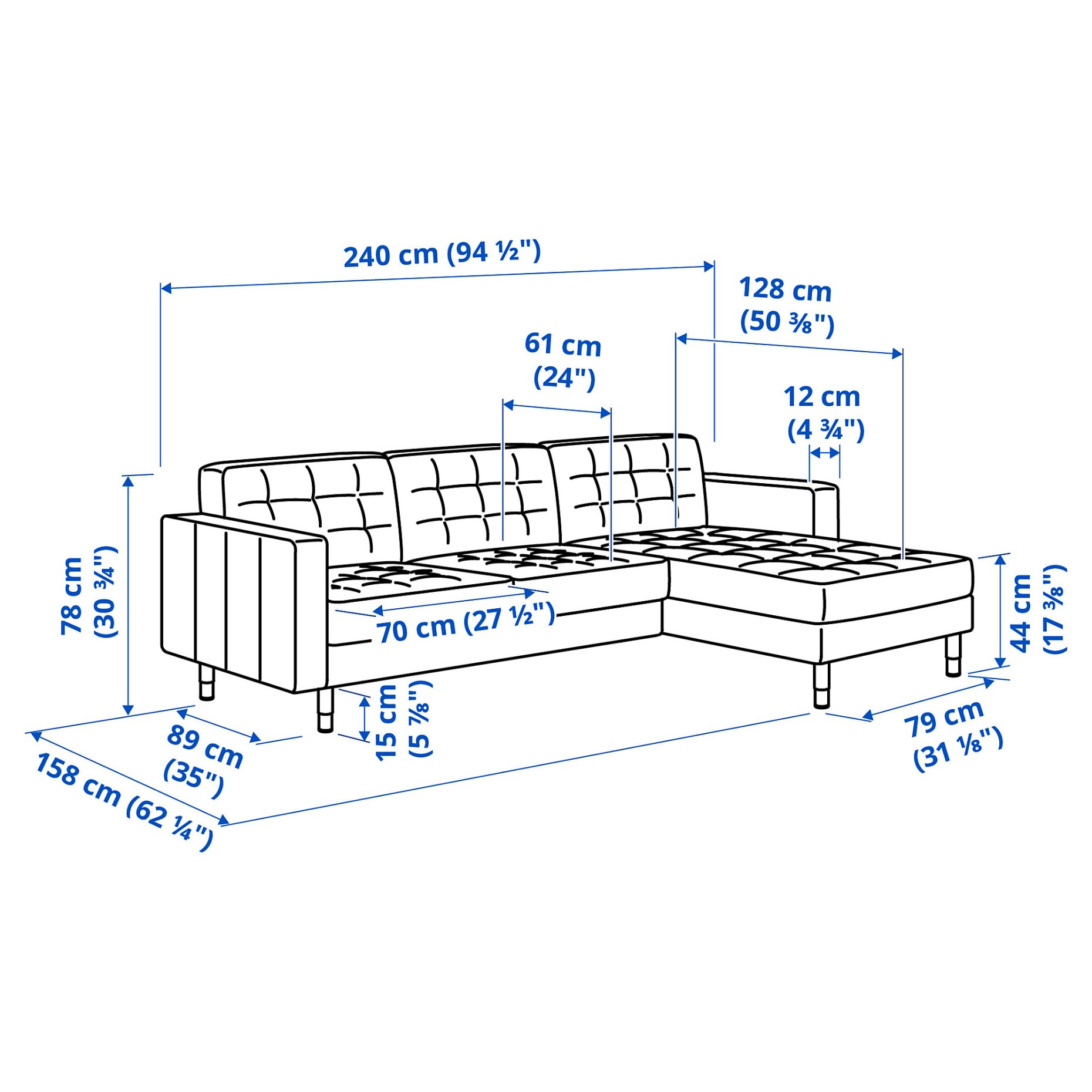 LANDSKRONA, τριθέσιος καναπές με σεζλόνγκ, 092.726.66