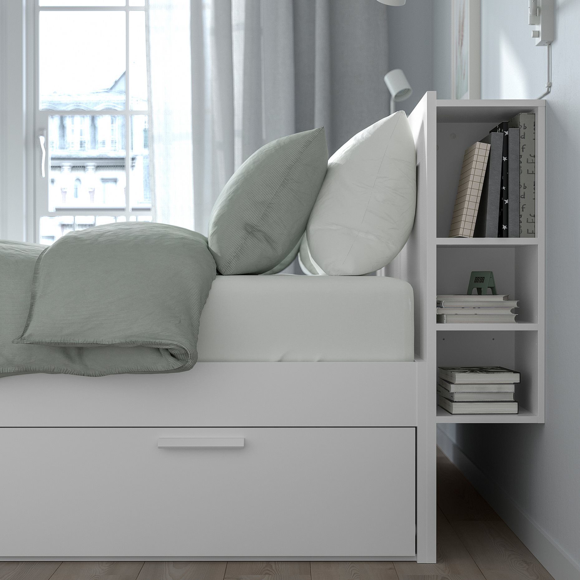 BRIMNES, bed frame with storage and headboard, 160X200 cm, 094.948.89