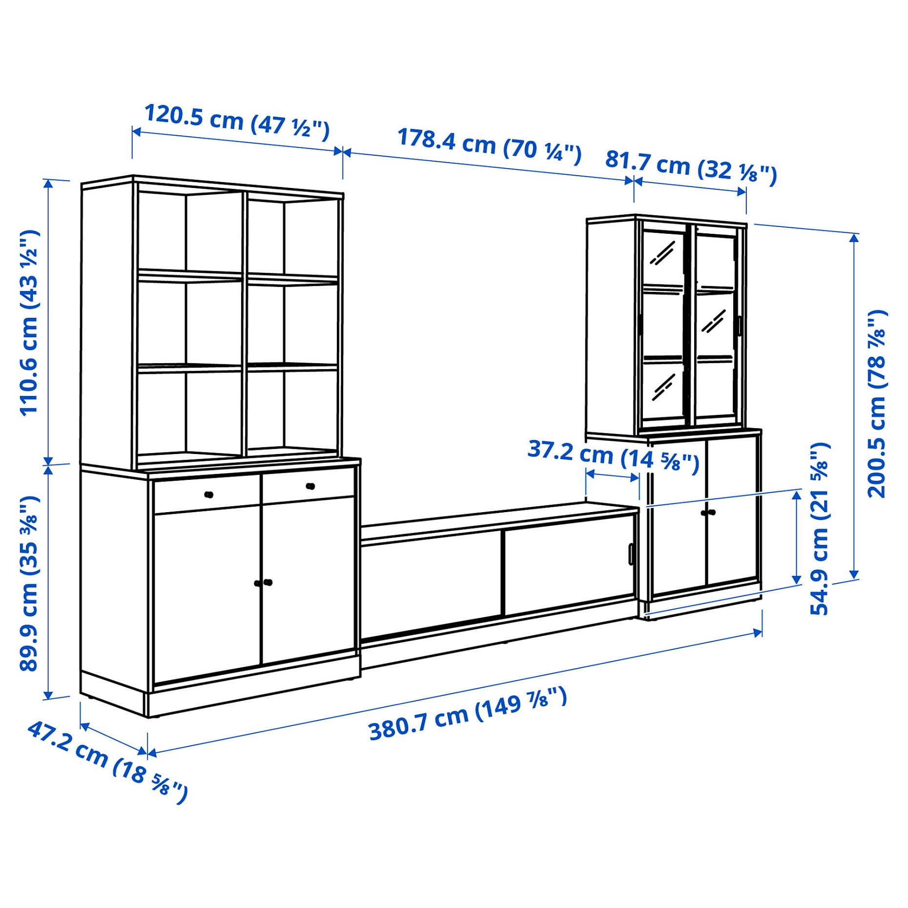 TONSTAD, TV storage combination, 381x47x201 cm, 095.150.66