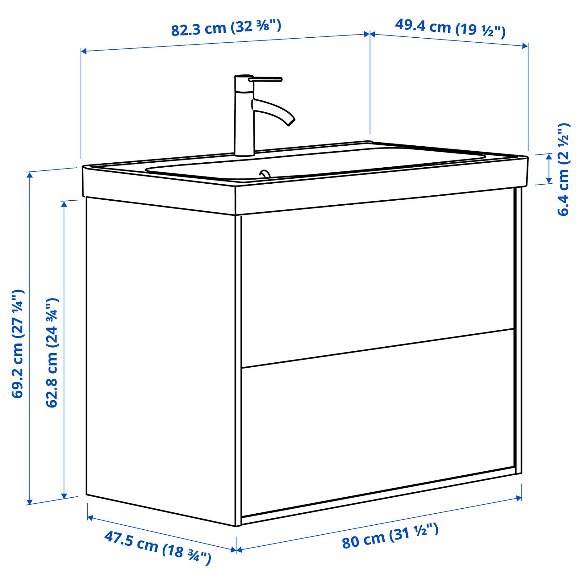 ANGSJON/ORRSJON, wash-stand with drawers/wash-basin/tap, 82x49x69 cm, 095.212.65