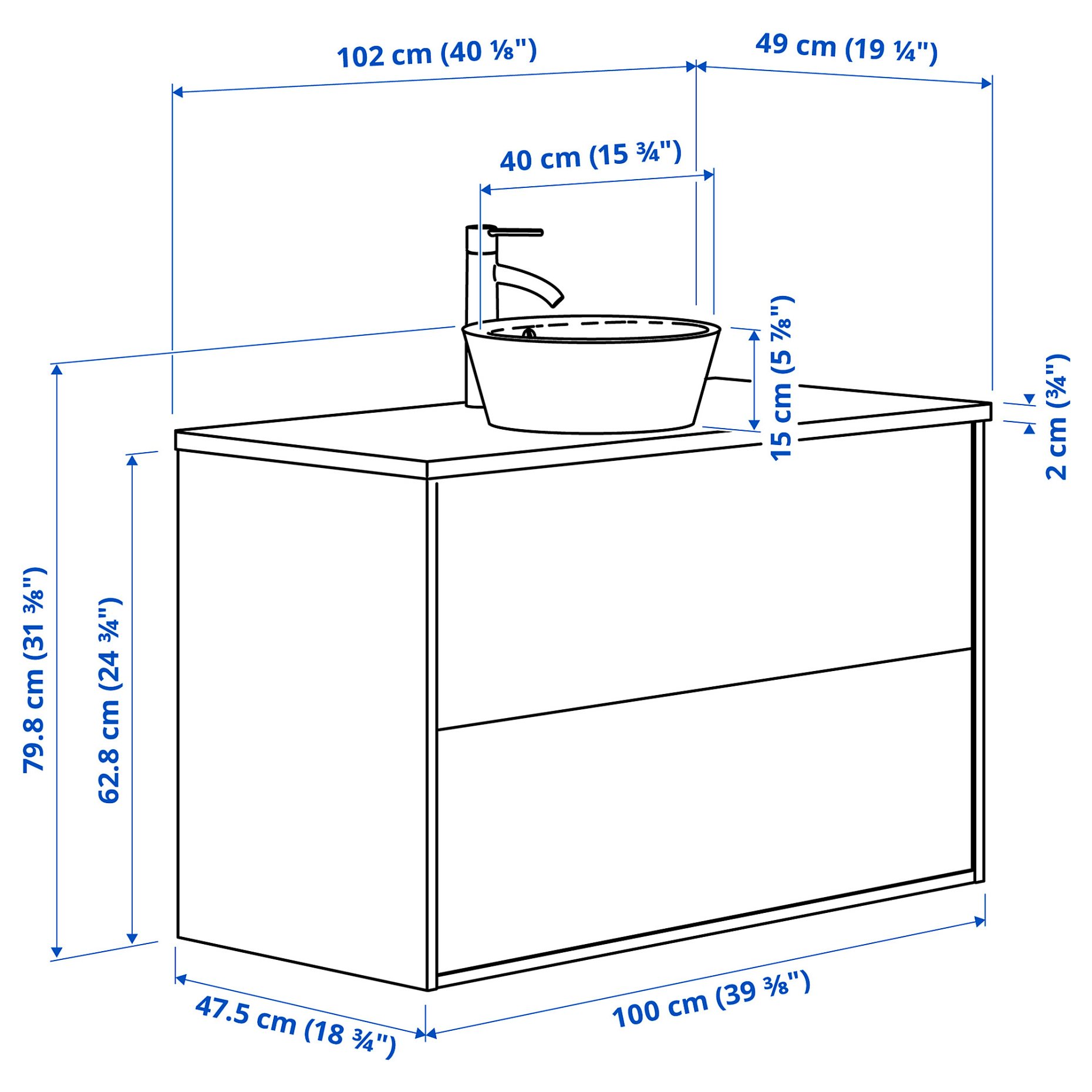 ANGSJON/KATTEVIK, wash-stand with drawers/wash-basin/tap, 102x49x80 cm, 095.215.81