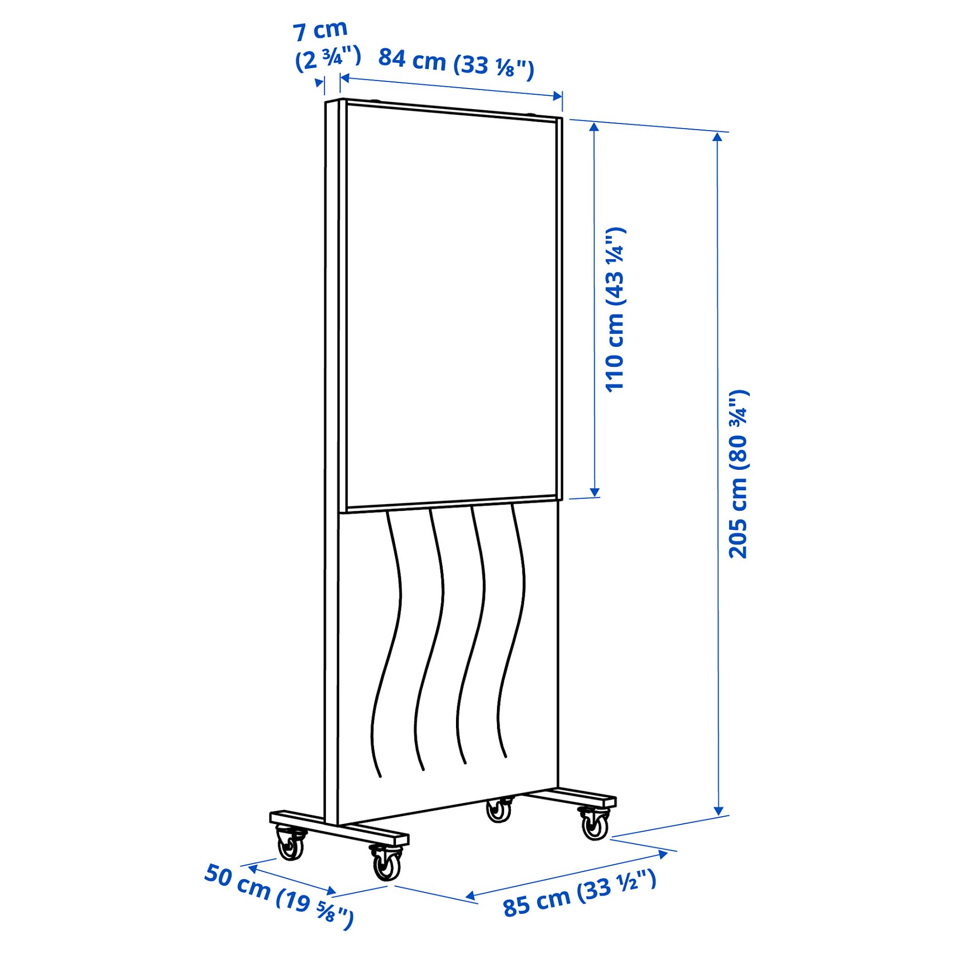MITTZON, παραβάν με ρόδες/ηχομονωτική επιφάνεια/λευκός πίνακας, 85x205 cm, 095.361.77