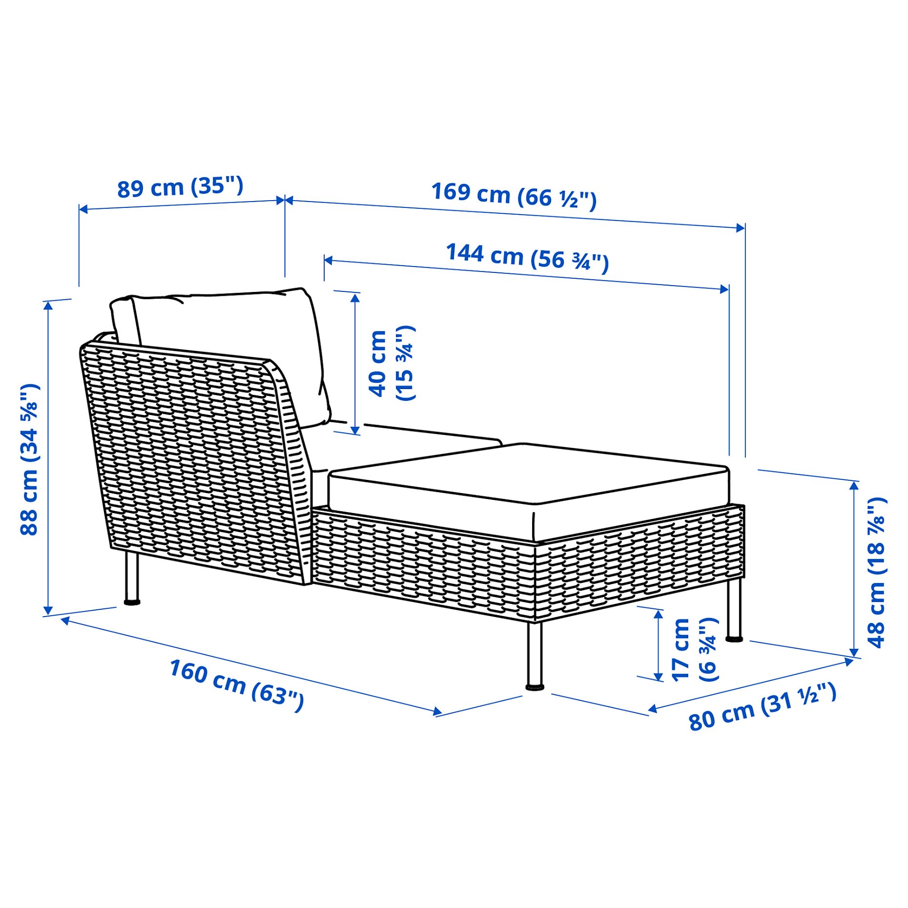 VITTSKÄR, modular chaise longue with armrest, outdoor, 095.912.58