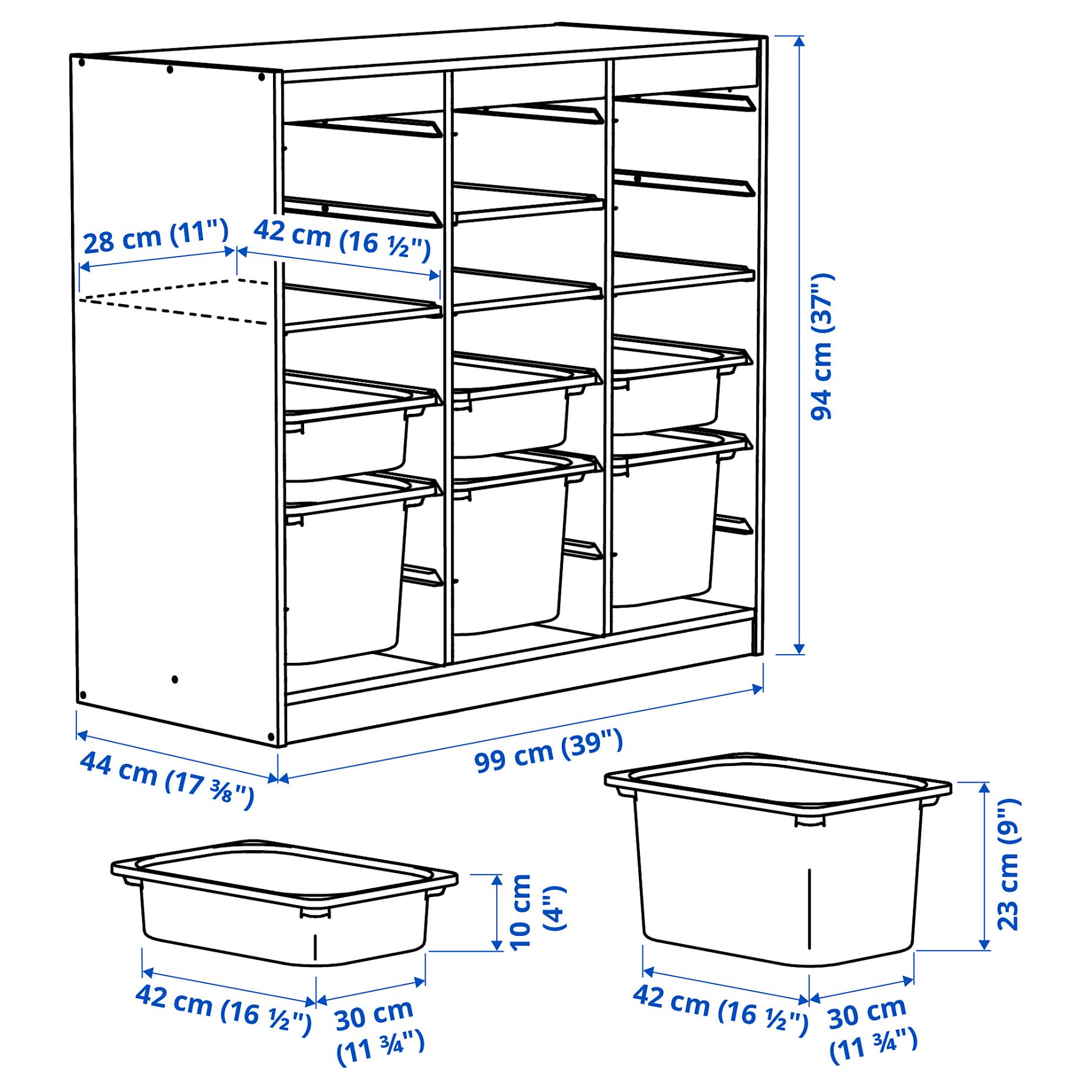TROFAST, storage combination room divider with shelves and boxes, 93x44x91 cm, 096.131.18