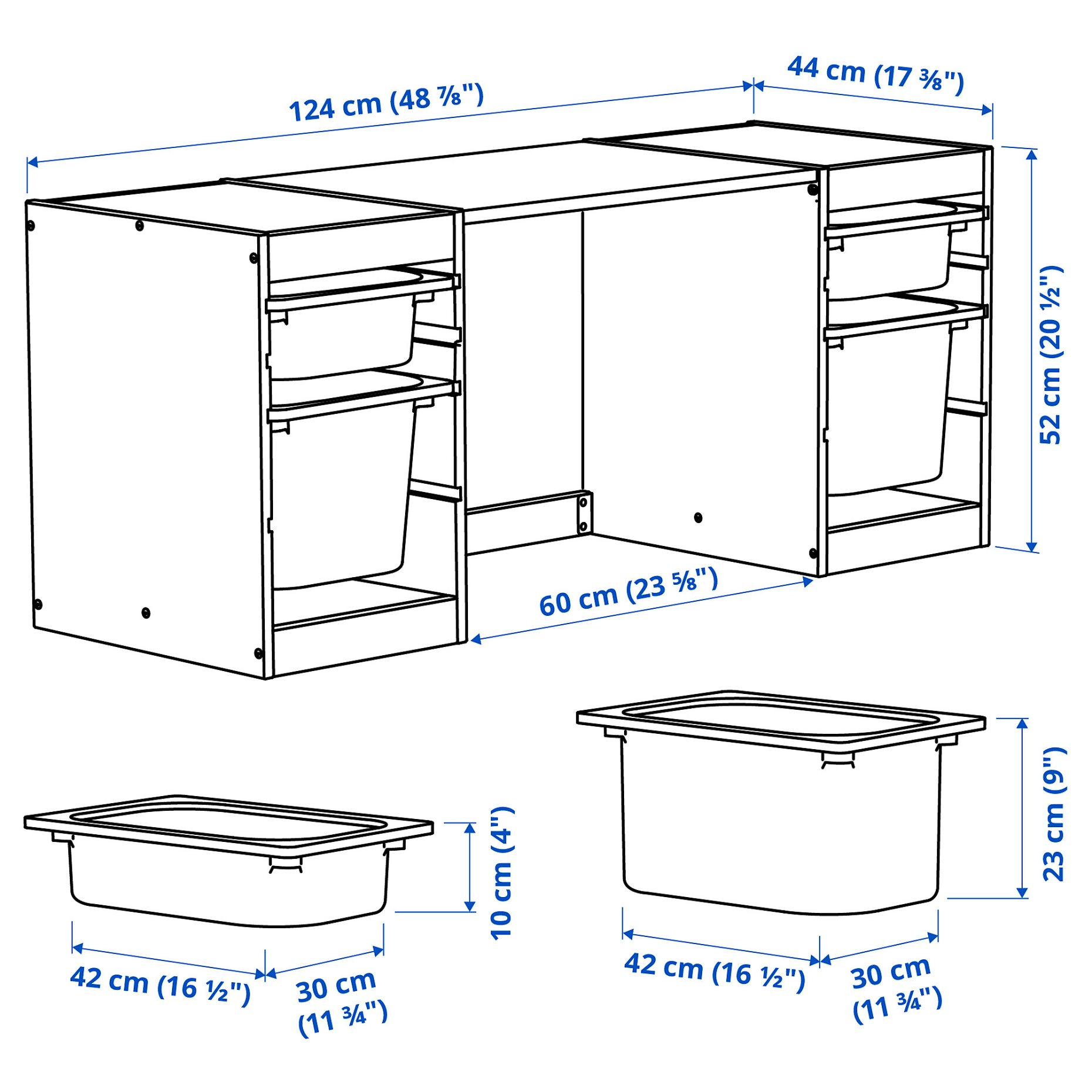 TROFAST, desk with storage boxes, 124x44x52 cm, 096.138.73