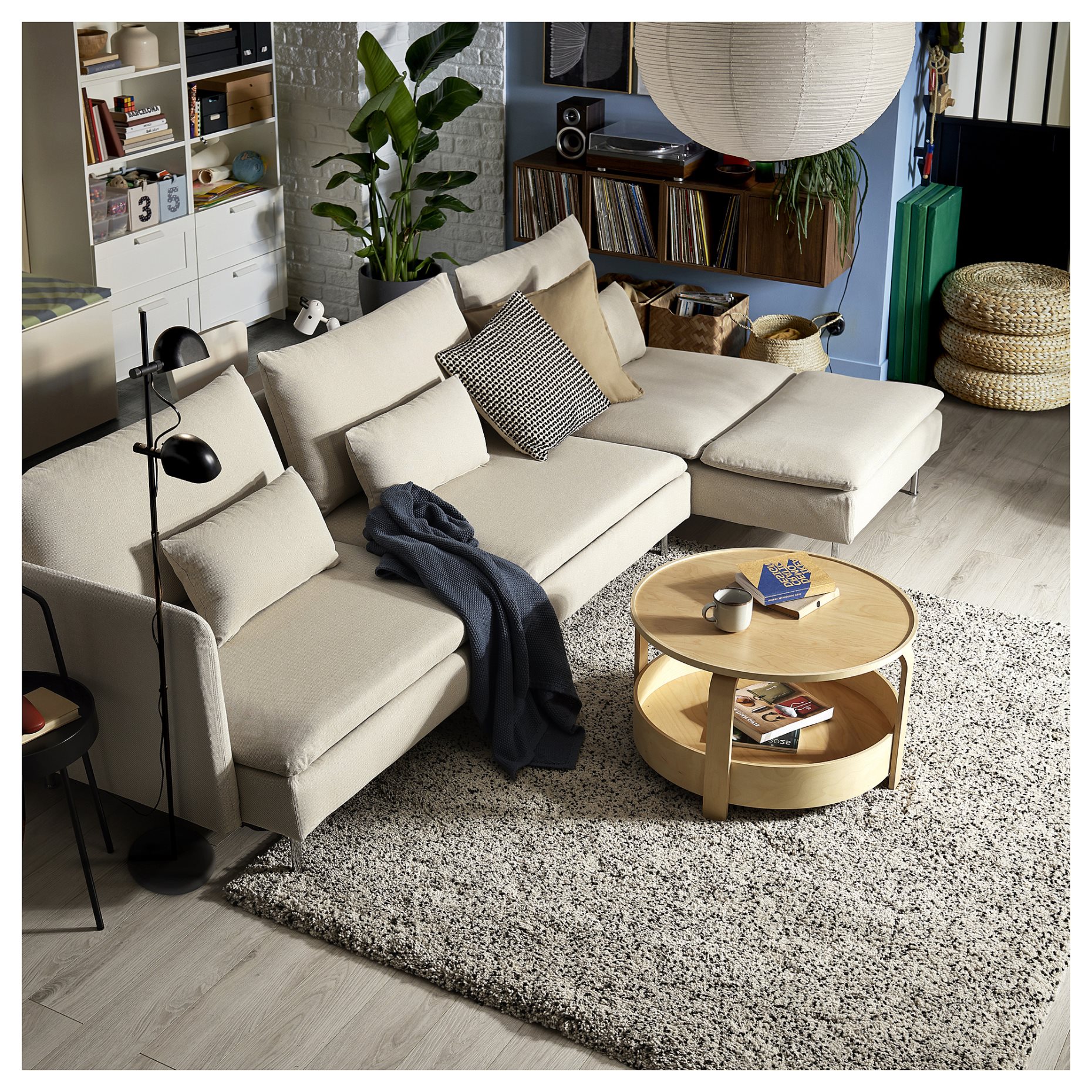 SÖDERHAMN, 4-seat sofa-bed with chaise longue and open end, 096.162.68