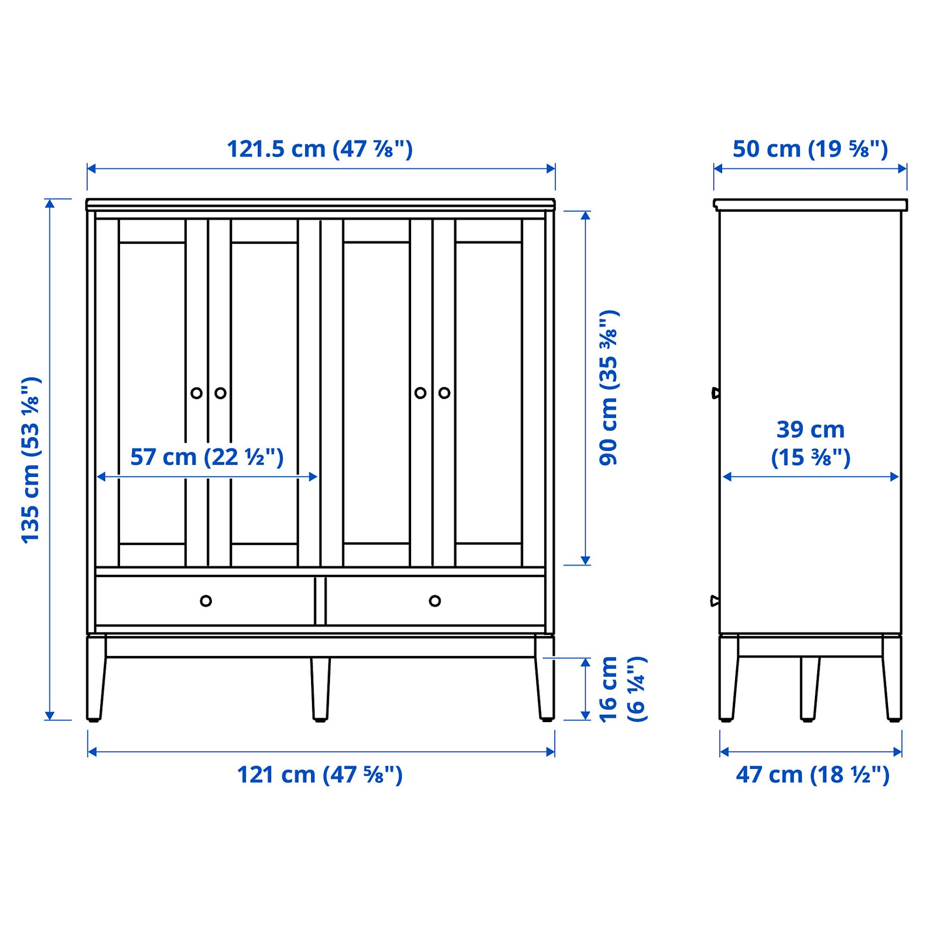 IDANÄS, ντουλάπι με διπλές γυάλινες πόρτες, 121x50x135 cm, 104.960.38