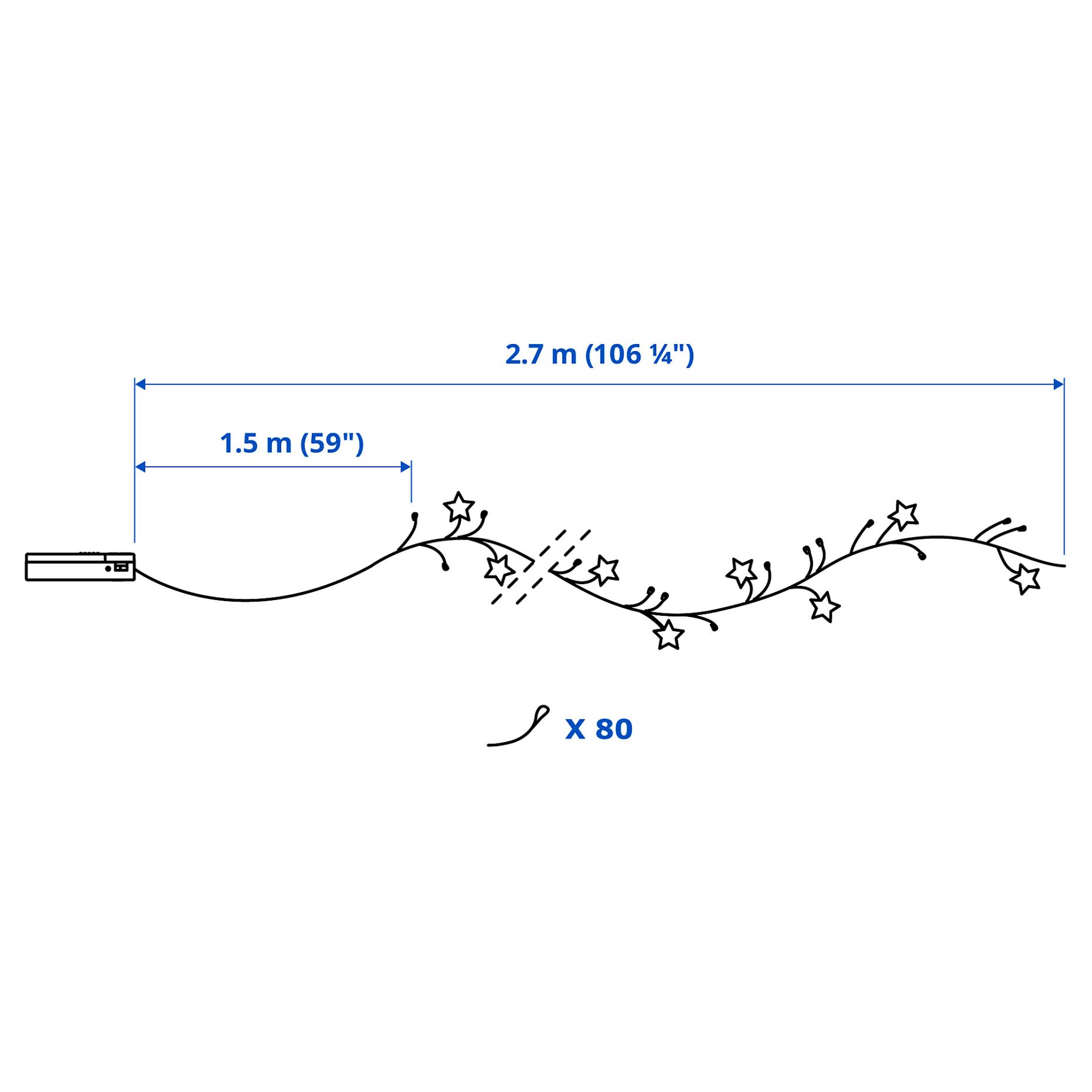 STRÅLA, lighting chain with built in LED light source/80 lights/battery-operated mini/star, 105.991.16