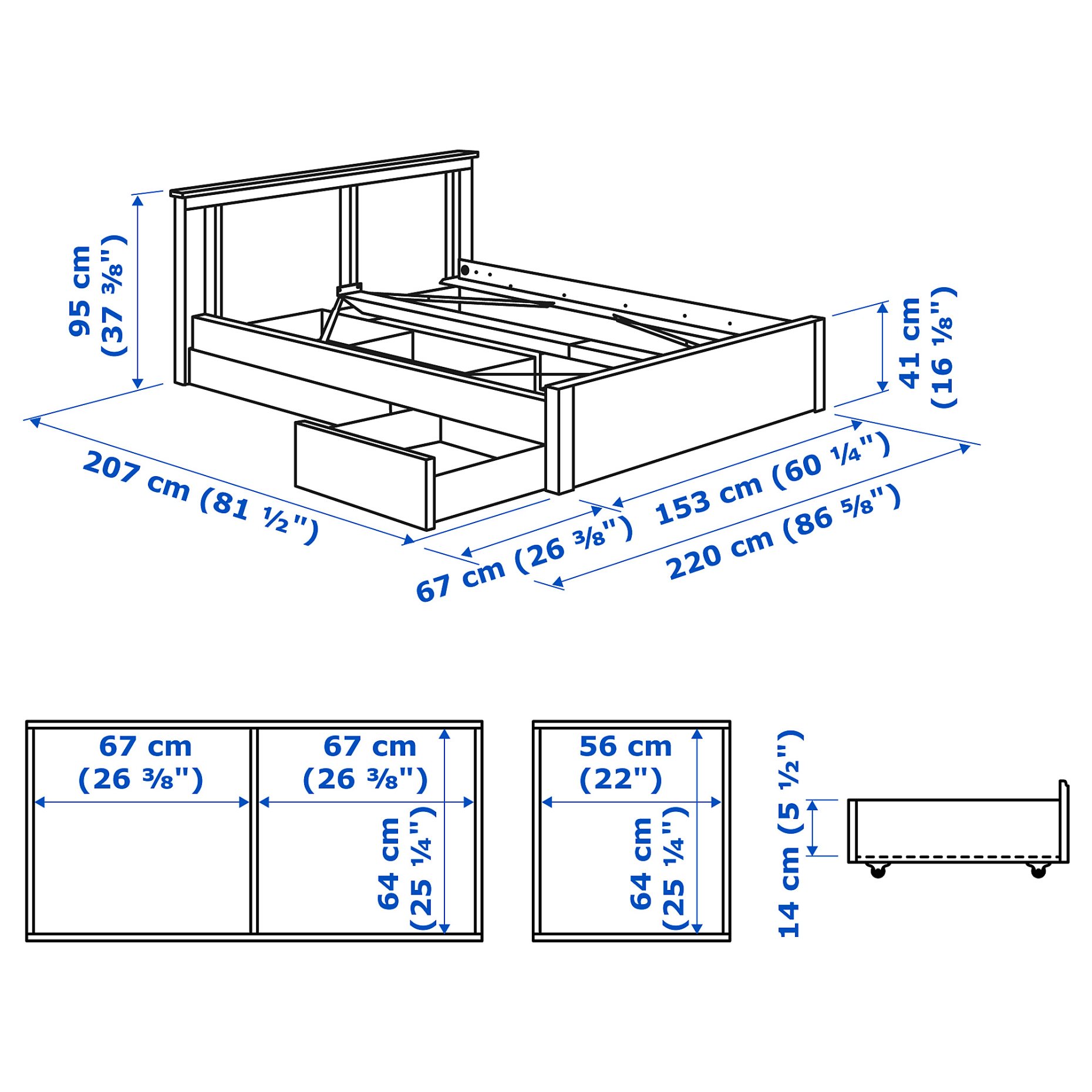 SONGESAND, bed frame with 2 storage boxes, 140X200 cm, 192.412.45