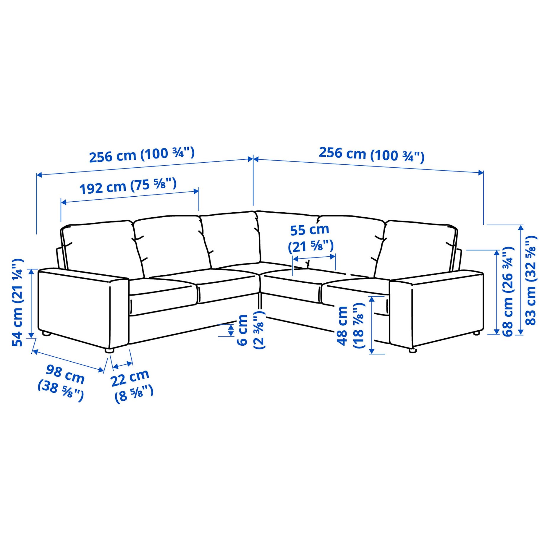 VIMLE, γωνιακός καναπές, 4 θέσεων με πλατιά μπράτσα, 194.017.81