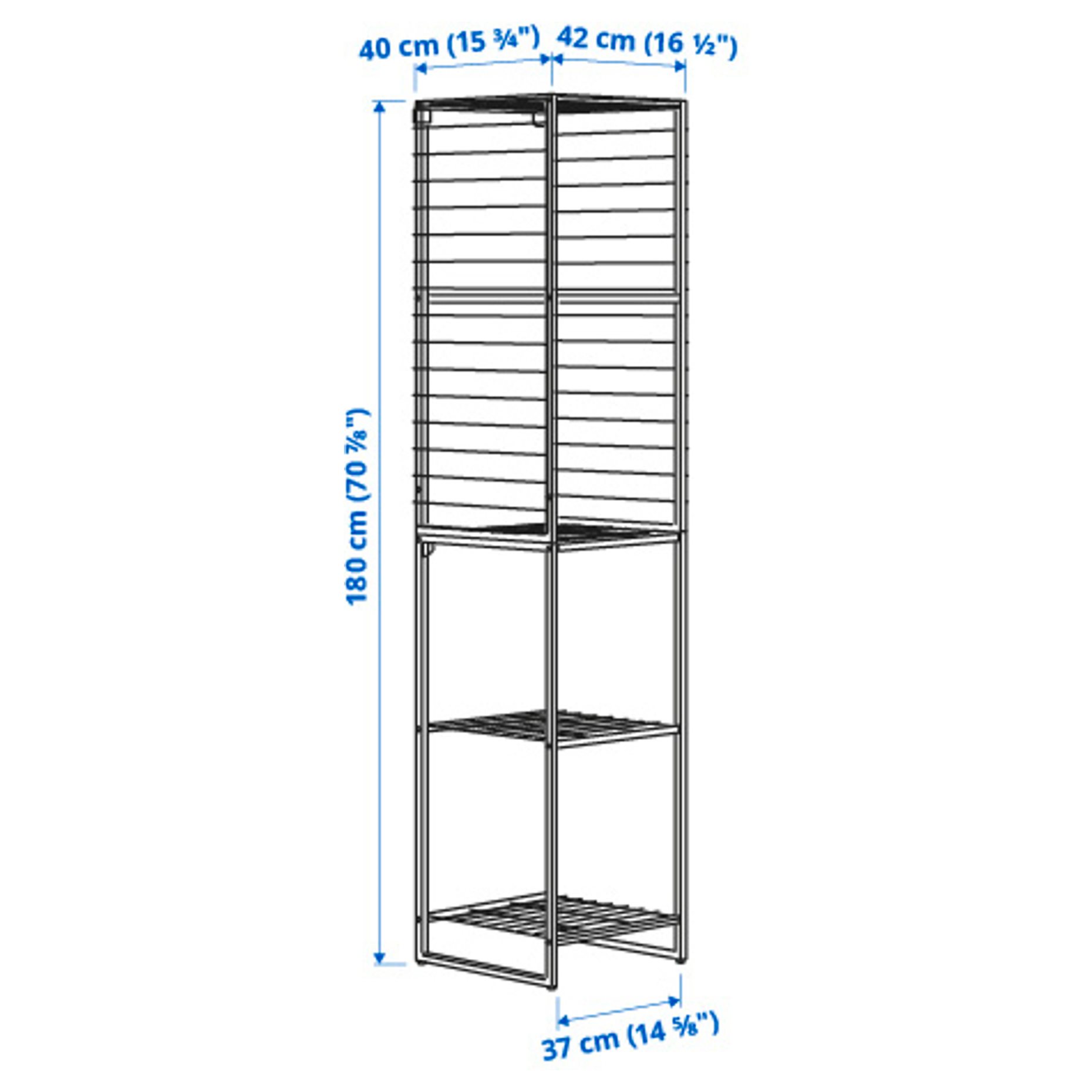 JOSTEIN, shelving unit with grid/in/outdoor/wire, 42x40x180 cm, 194.372.52