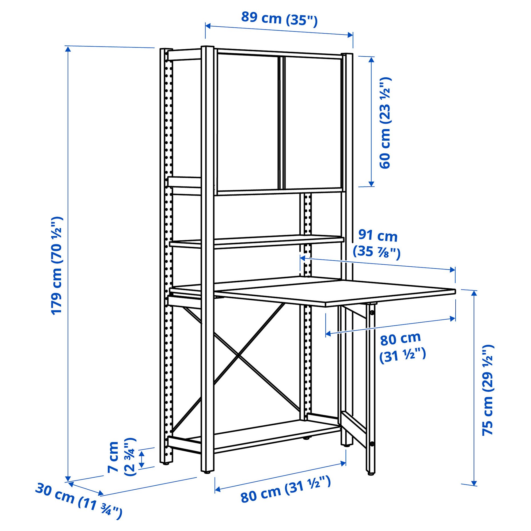 IVAR, 1 section/foldable table/sliding door, 89x30x179 cm, 195.080.89