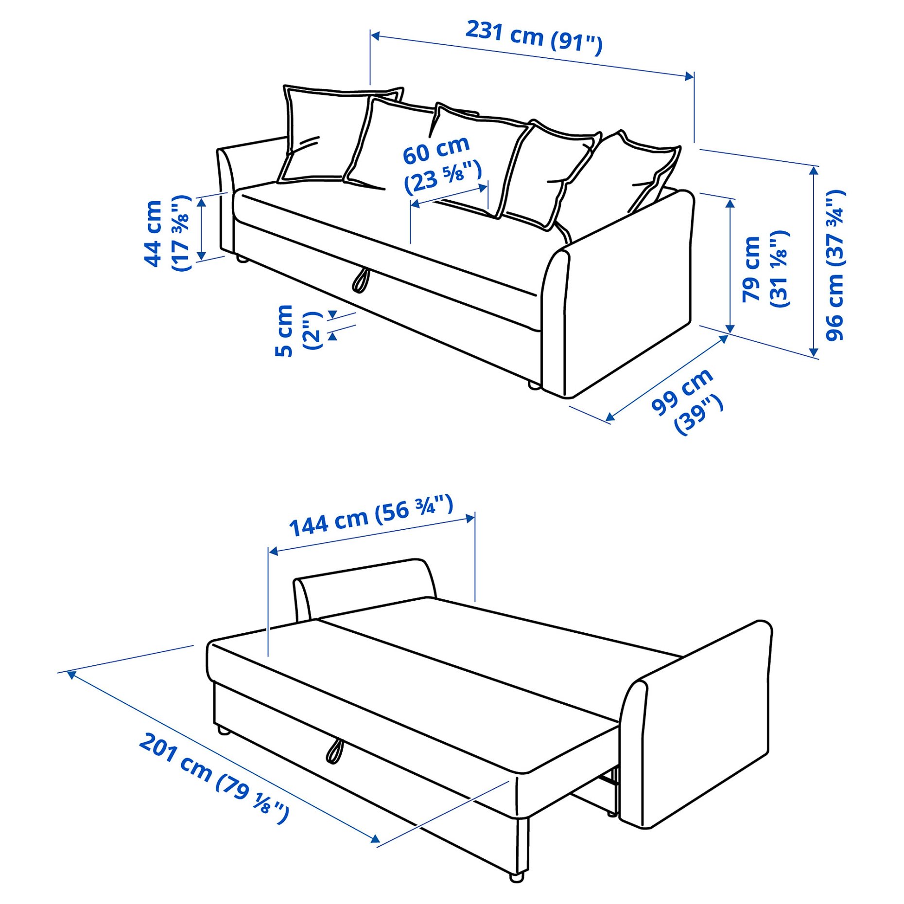 HOLMSUND, τριθέσιος καναπές-κρεβάτι, 195.169.18