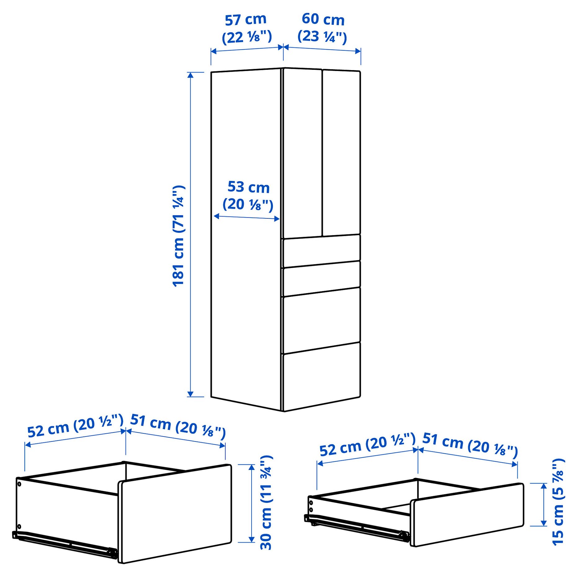 SMASTAD/PLATSA, wardrobe with 4 drawers, 60x57x181 cm, 195.465.43