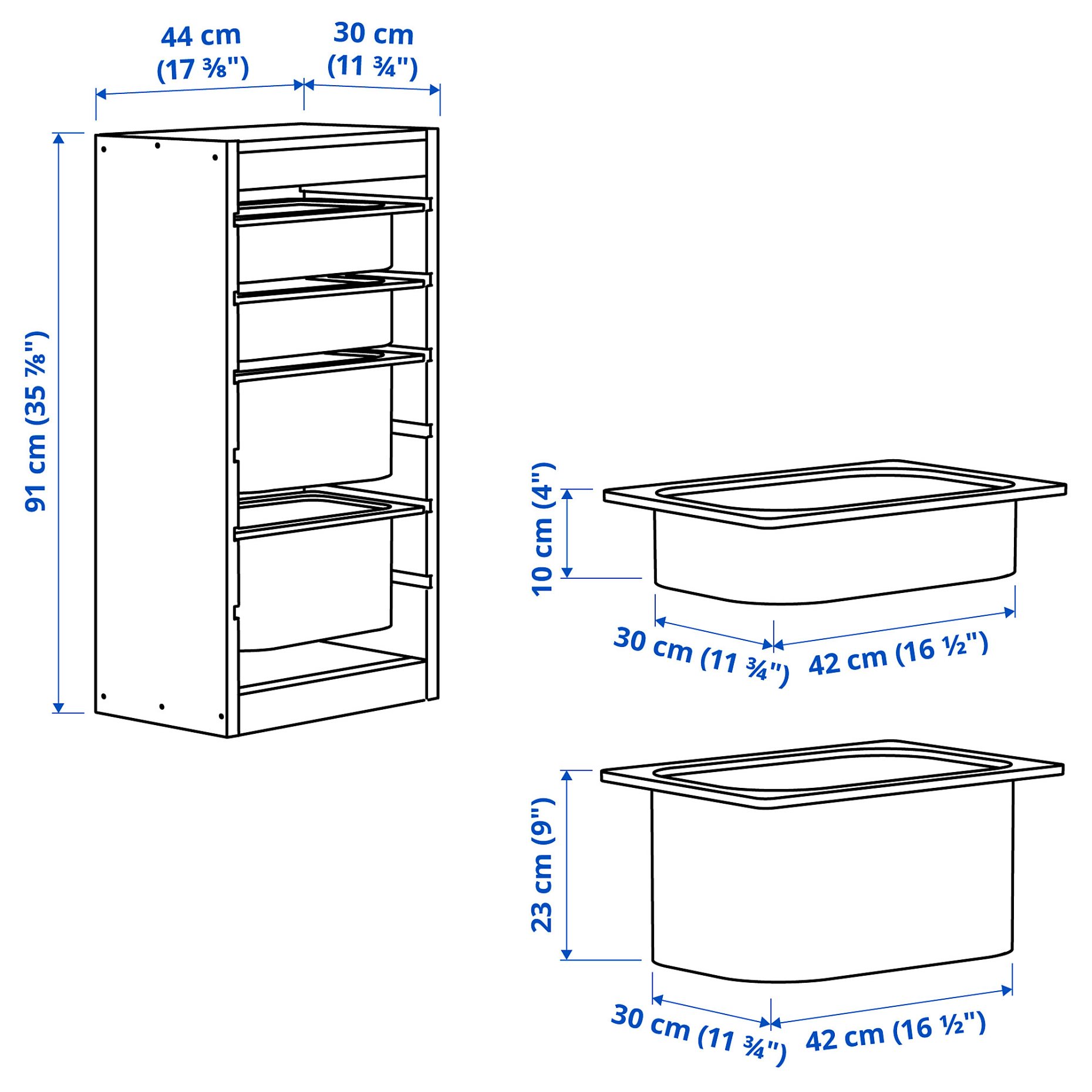 TROFAST, storage combination with boxes, 44x30x91 cm, 195.754.32