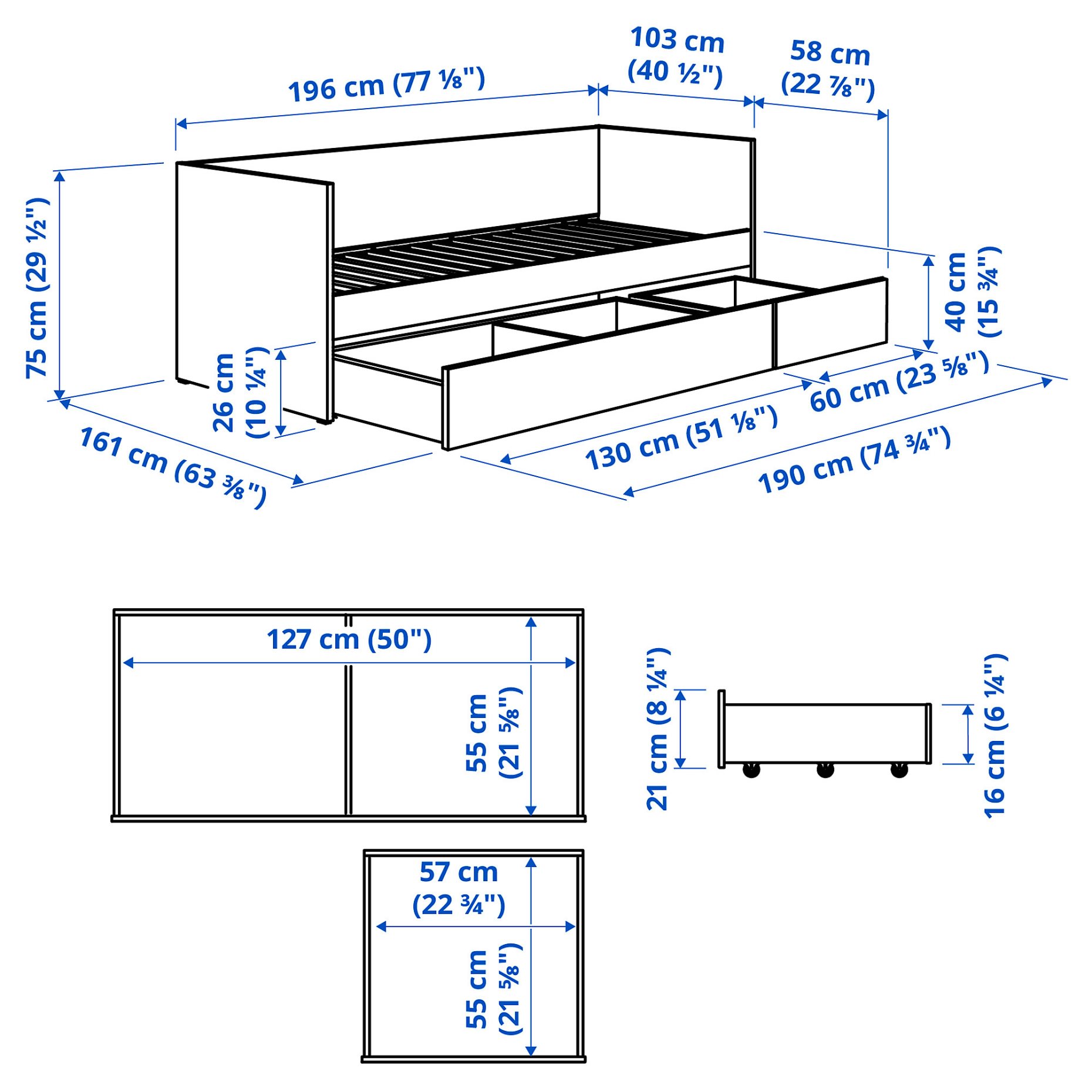 VIHALS, day-bed with storage/1 mattress, 80x200 cm, 195.805.94