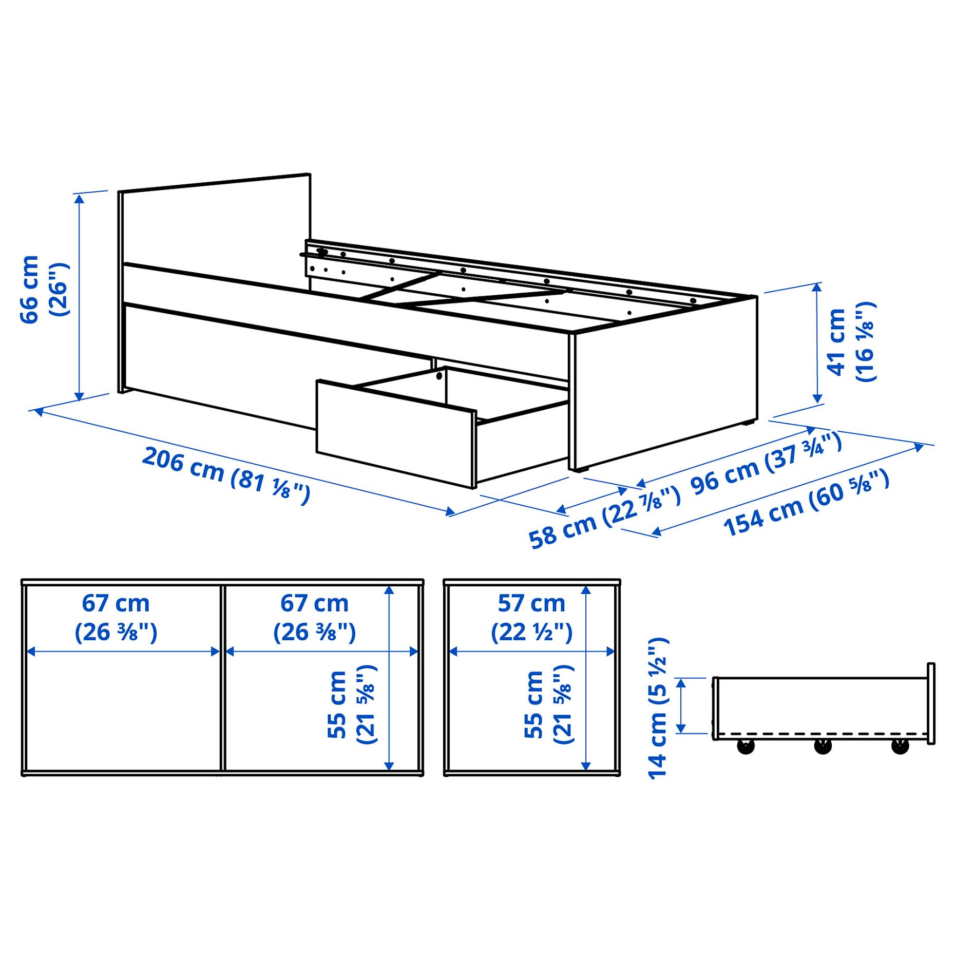 VIHALS, bed frame with 2 storage boxes, 90x200 cm, 196.347.33