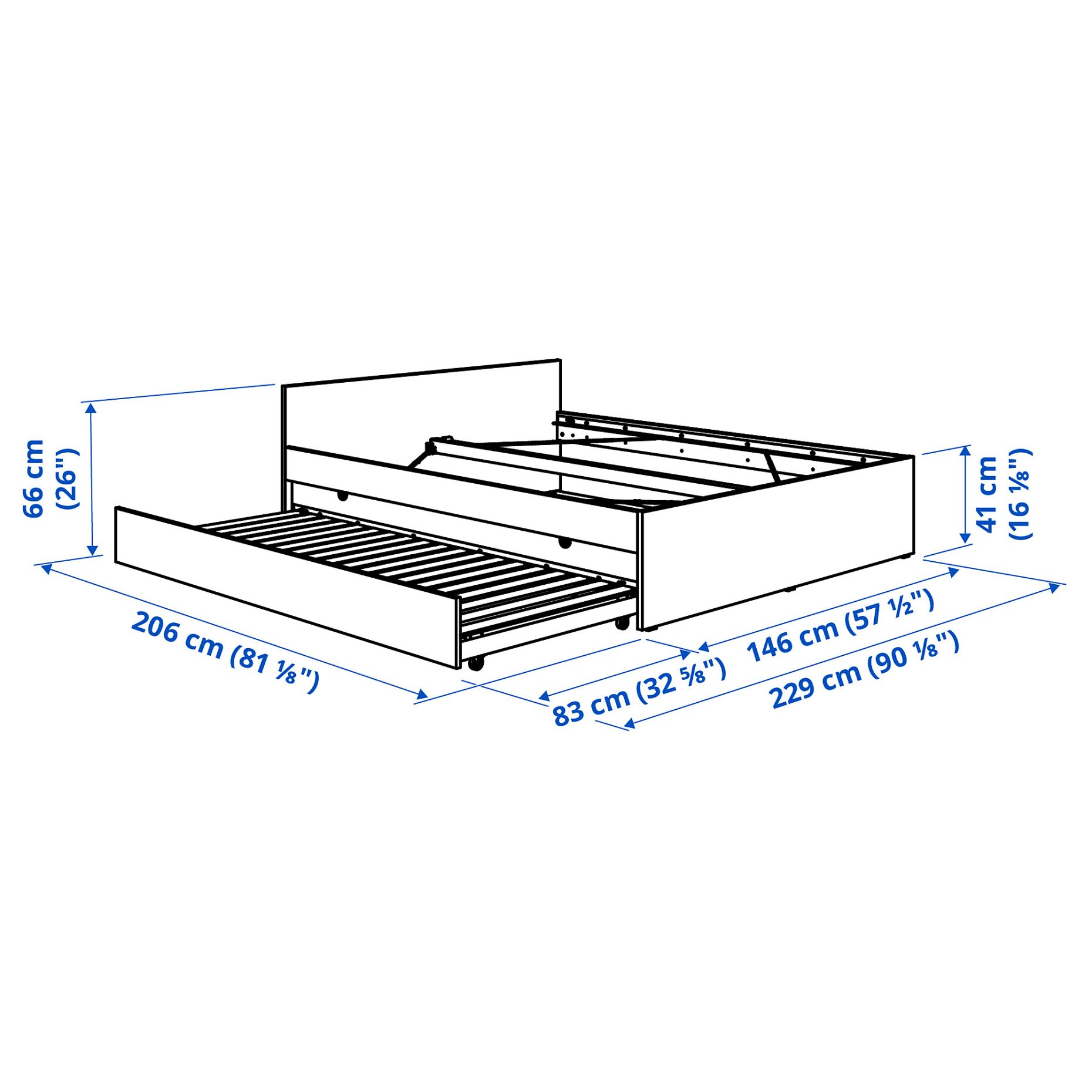 VIHALS, bed frame with 1 trundle bed, 140x200 cm/80x200 cm, 196.347.52